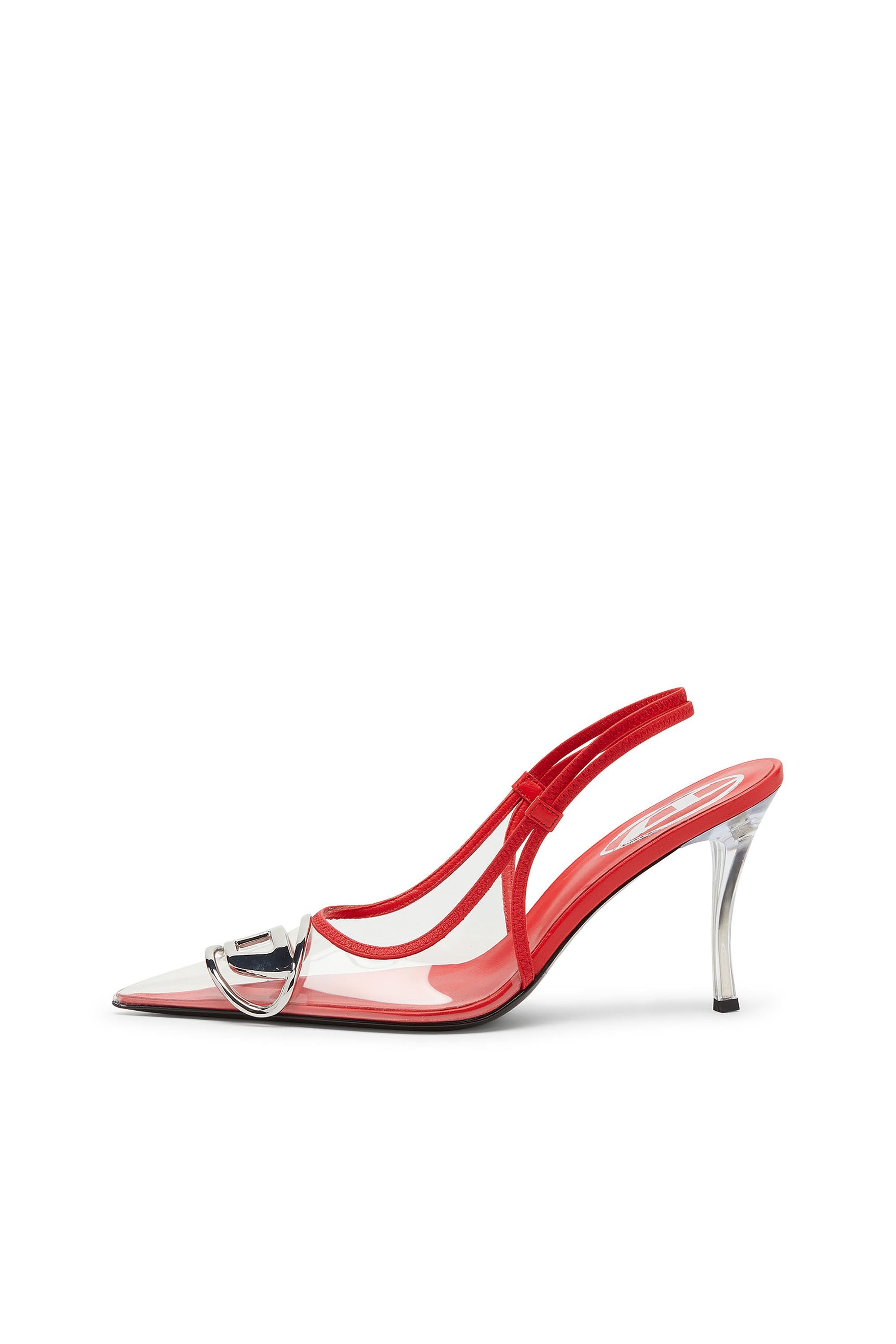 Women's D-Venus-Leather-trim transparent slingback pumps Red