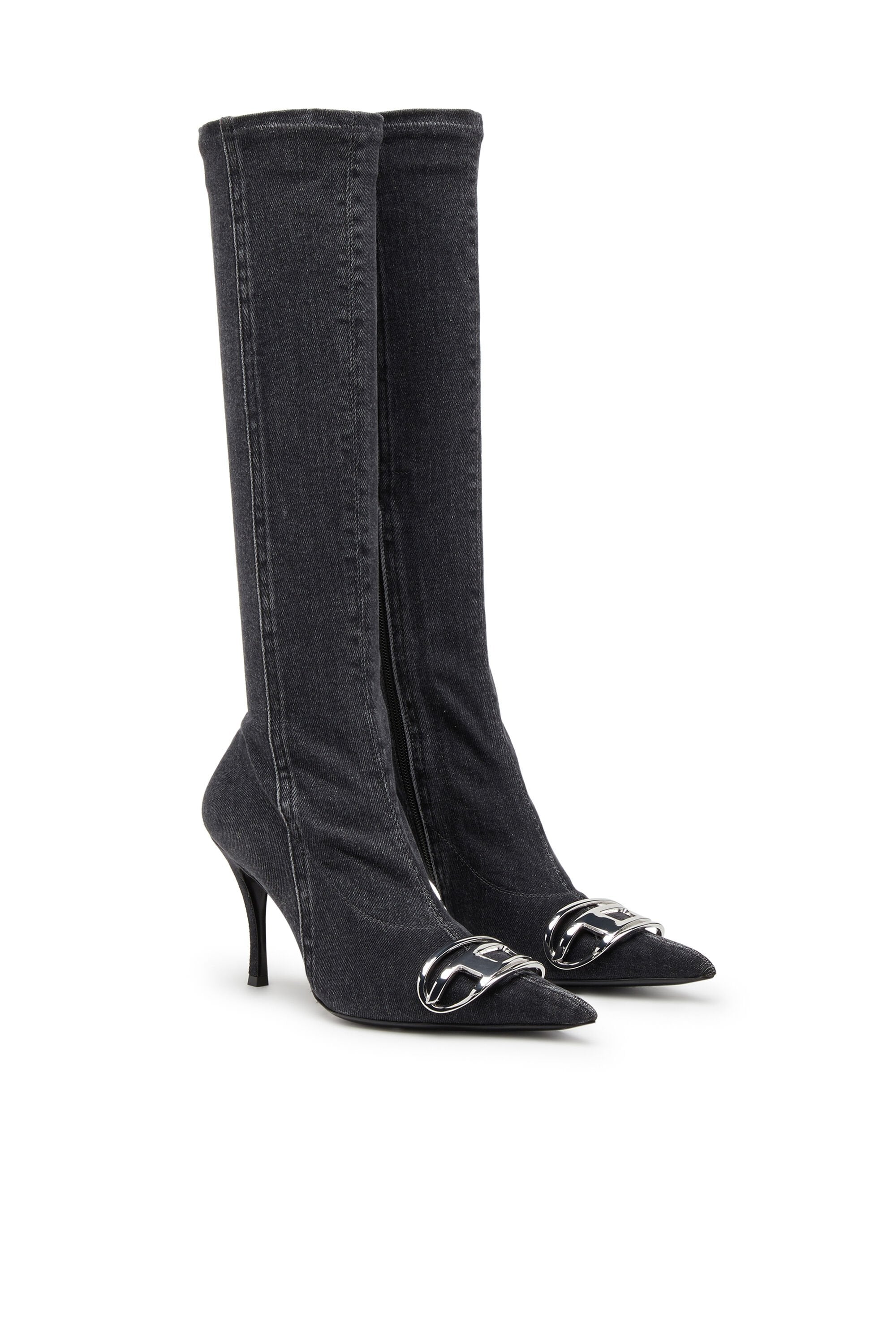 Women's D-Venus-Knee-high boots in stretch denim Black