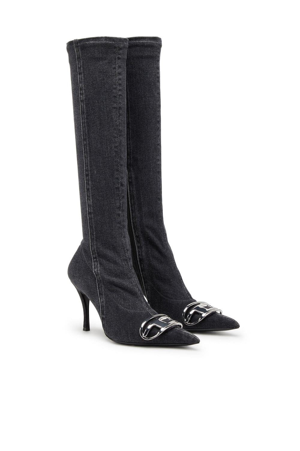 Women's D-Venus-Knee-high boots in stretch denim Black