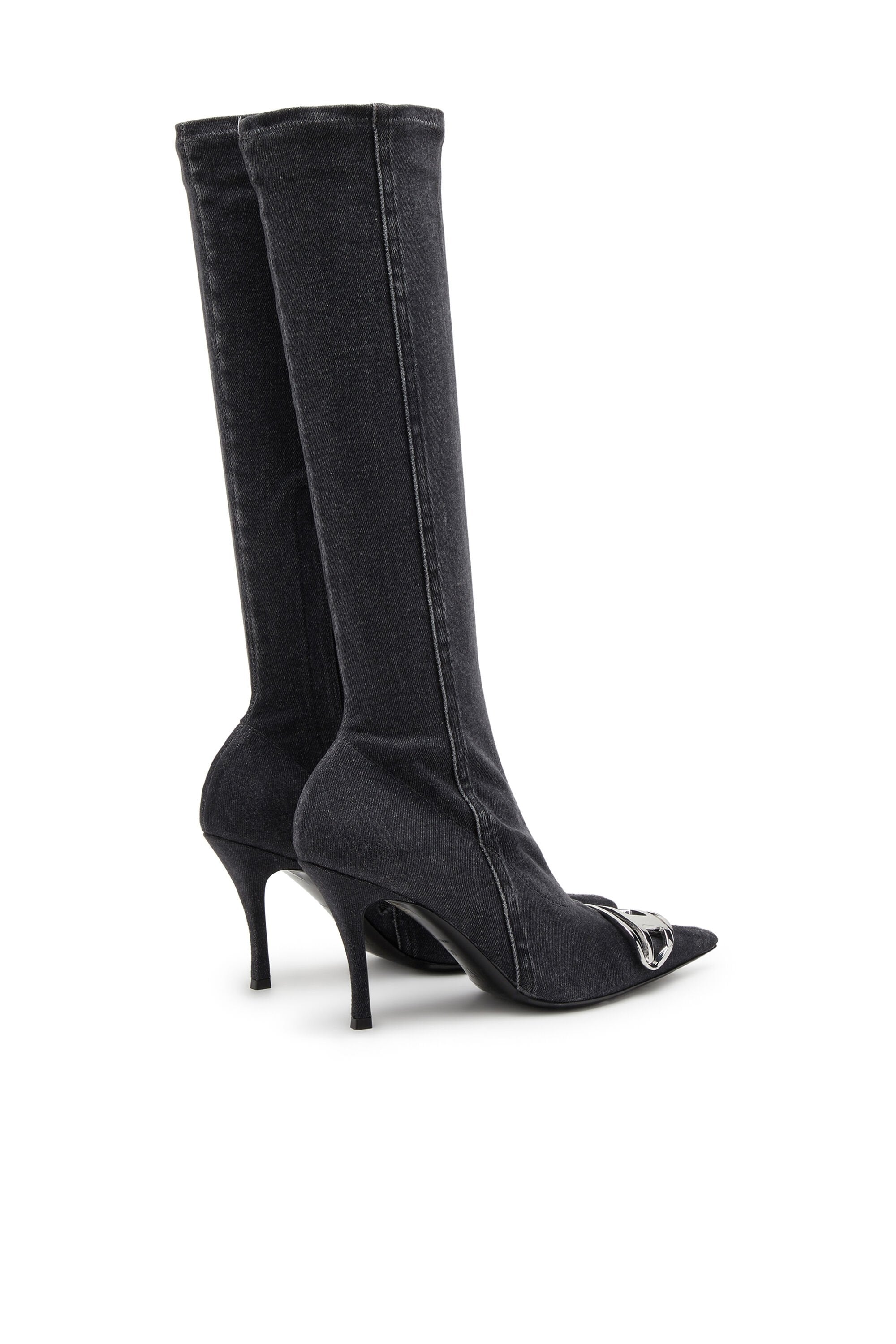 Women's D-Venus-Knee-high boots in stretch denim Black