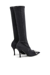 Women's D-Venus-Knee-high boots in stretch denim Black