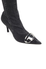 Women's D-Venus-Knee-high boots in stretch denim Black