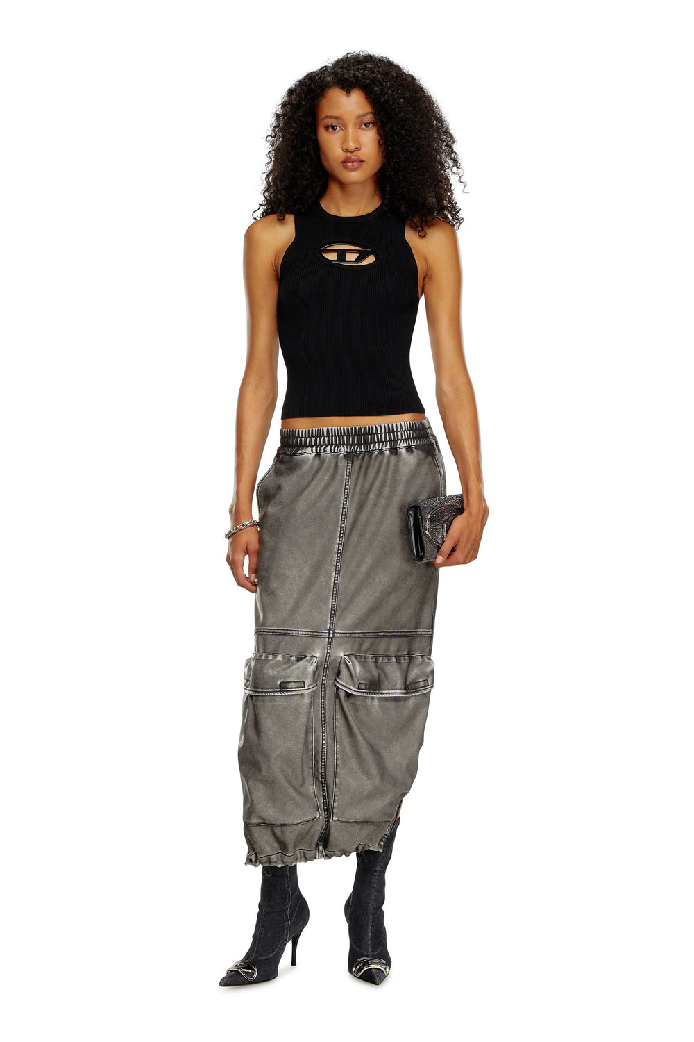 Women's D-Venus-Knee-high boots in stretch denim Black