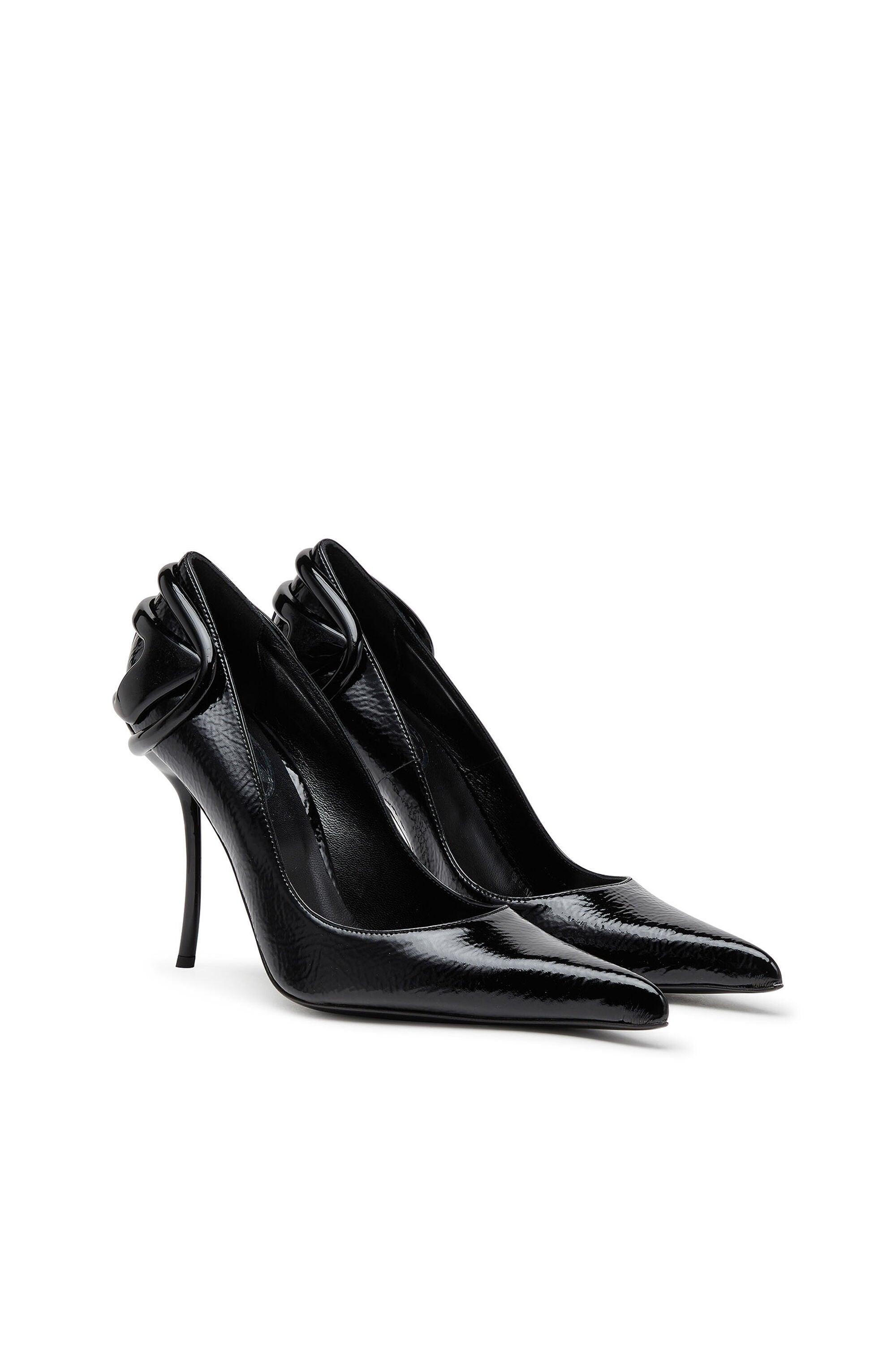 Women's D-Ten&Half-Glossy pumps with curved heel Black