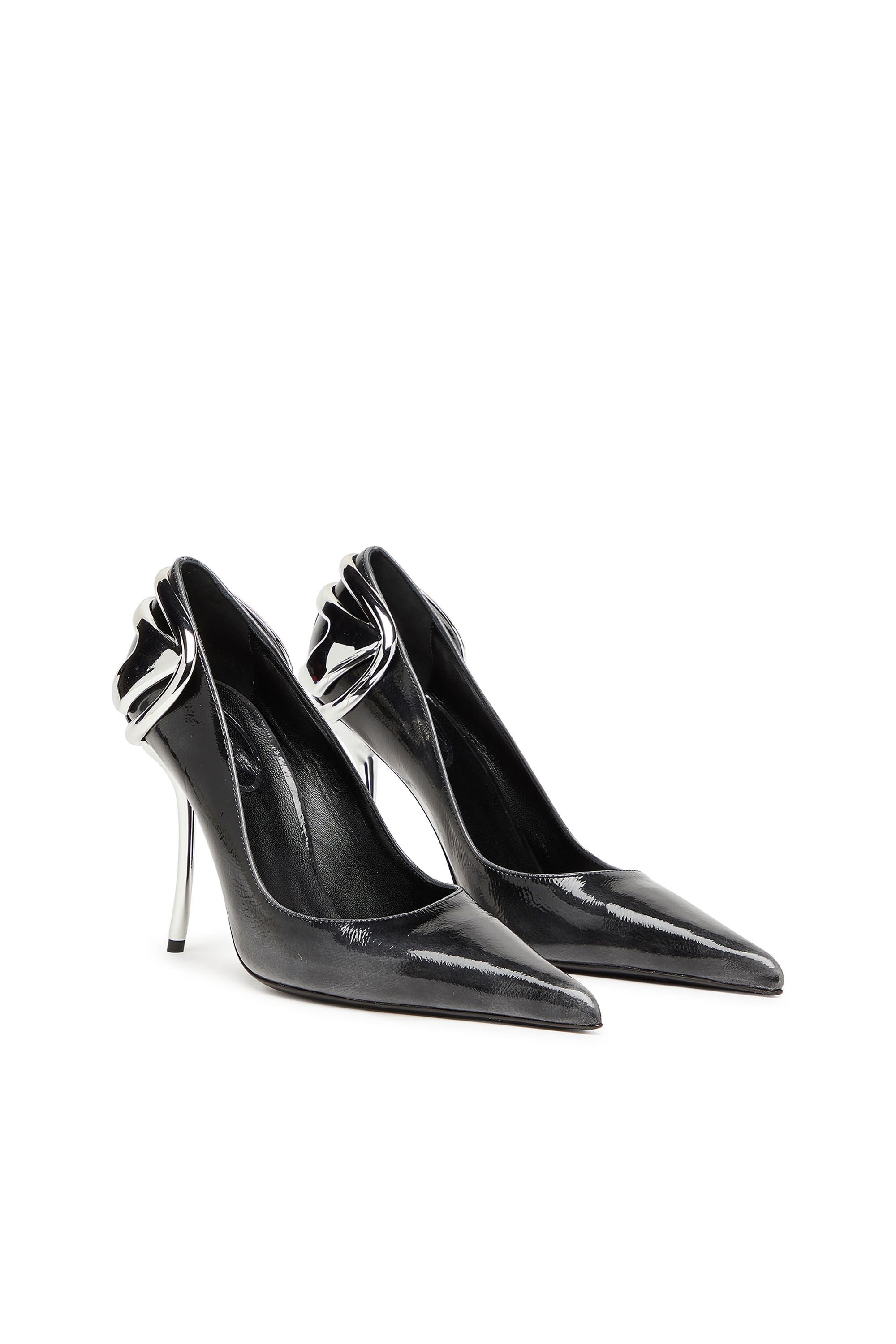 Women's D-Ten&Half-Pumps in patent pull-up leather Black
