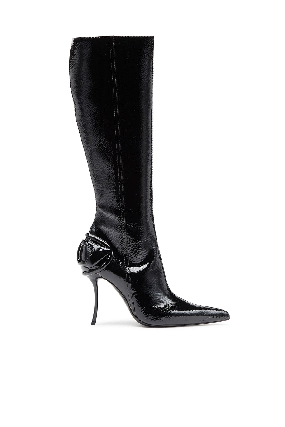 Women's D-Ten&Half-Glossy knee-high boots with curved heel Black