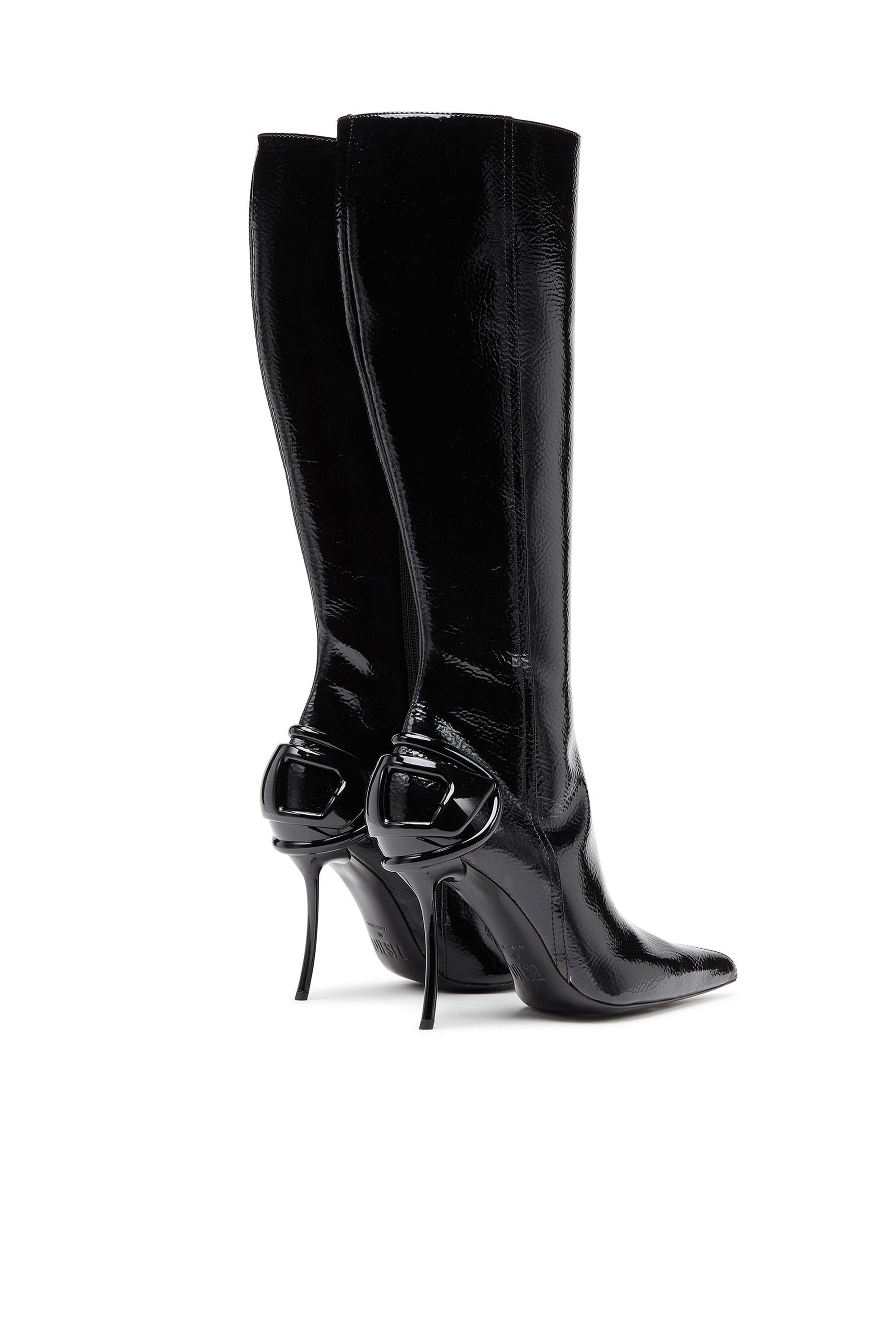 Women's D-Ten&Half-Glossy knee-high boots with curved heel Black