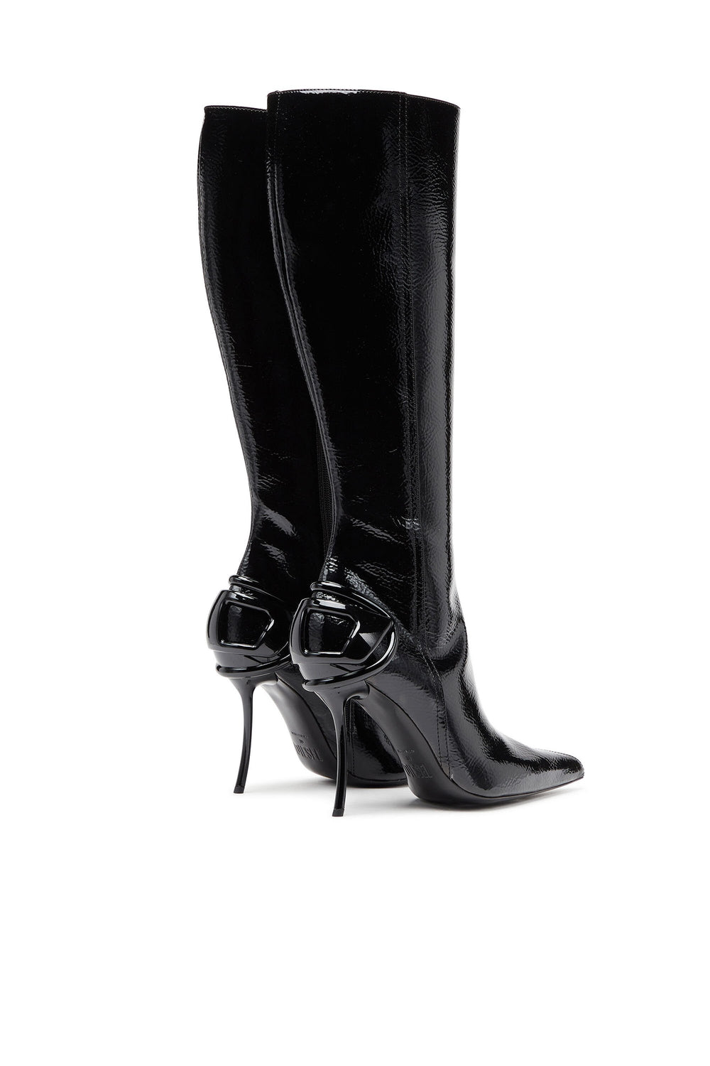 Women's D-Ten&Half-Glossy knee-high boots with curved heel Black