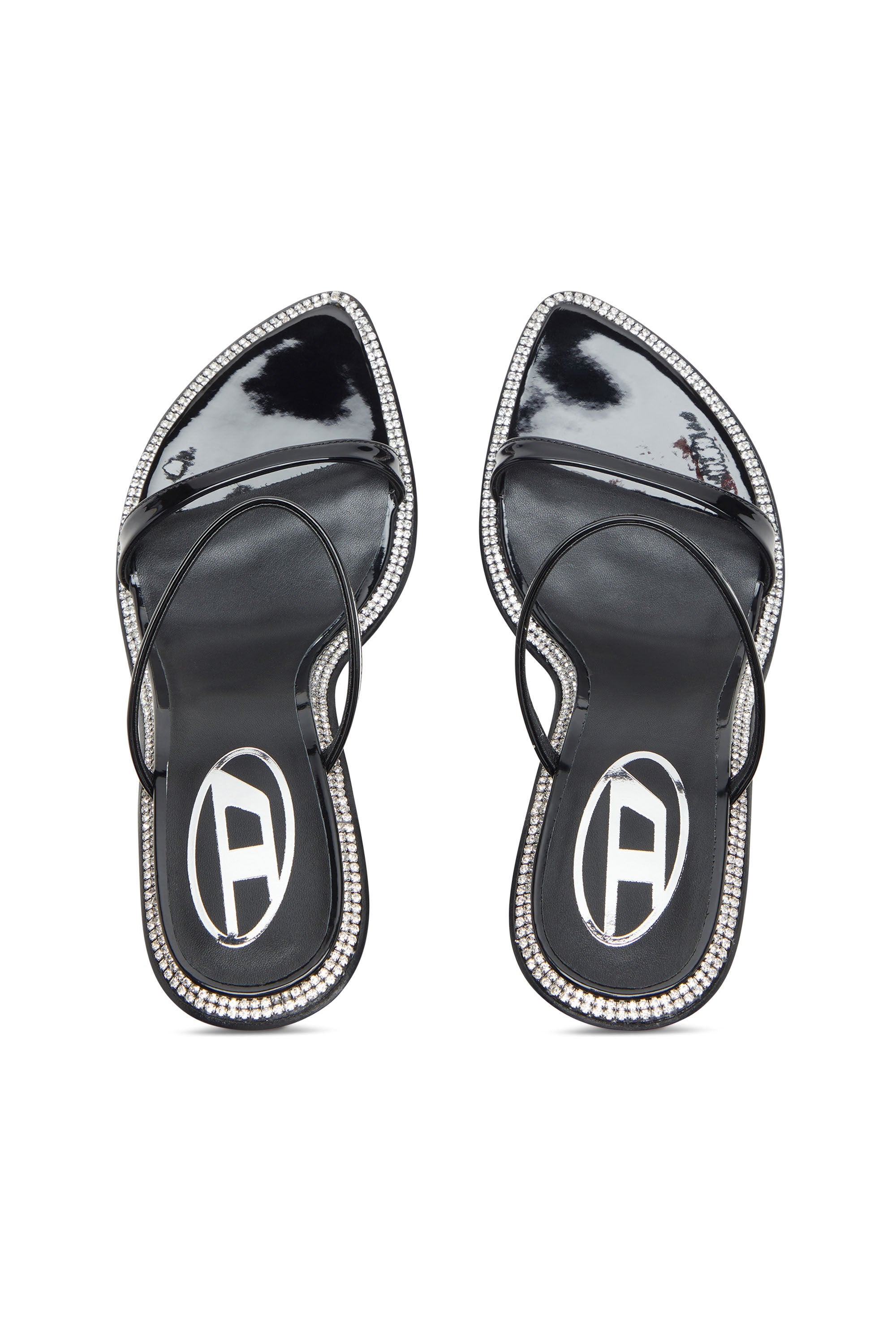 Women's D-Havanna-Strappy patent mules with crystals Black