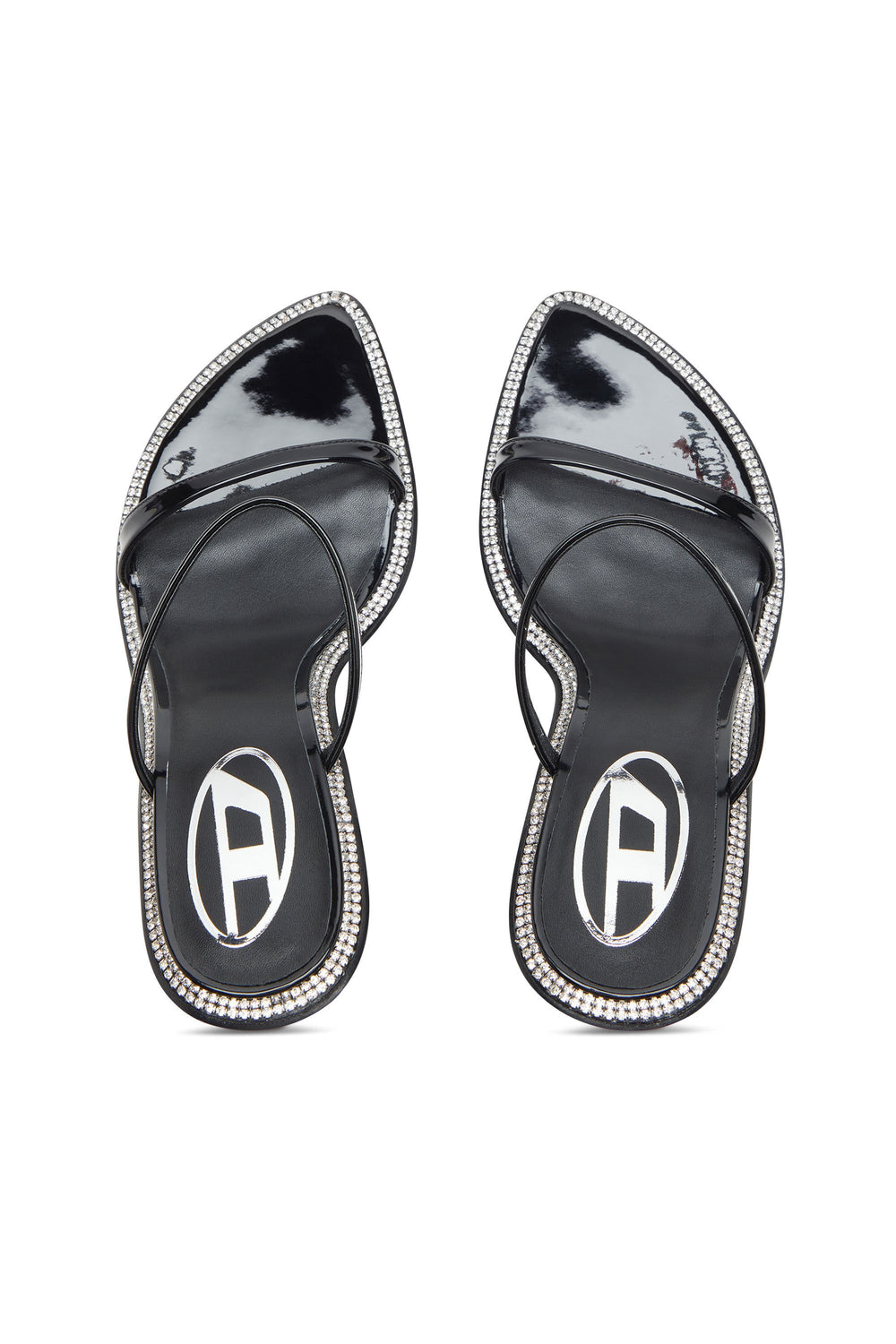 Women's D-Havanna-Strappy patent mules with crystals Black