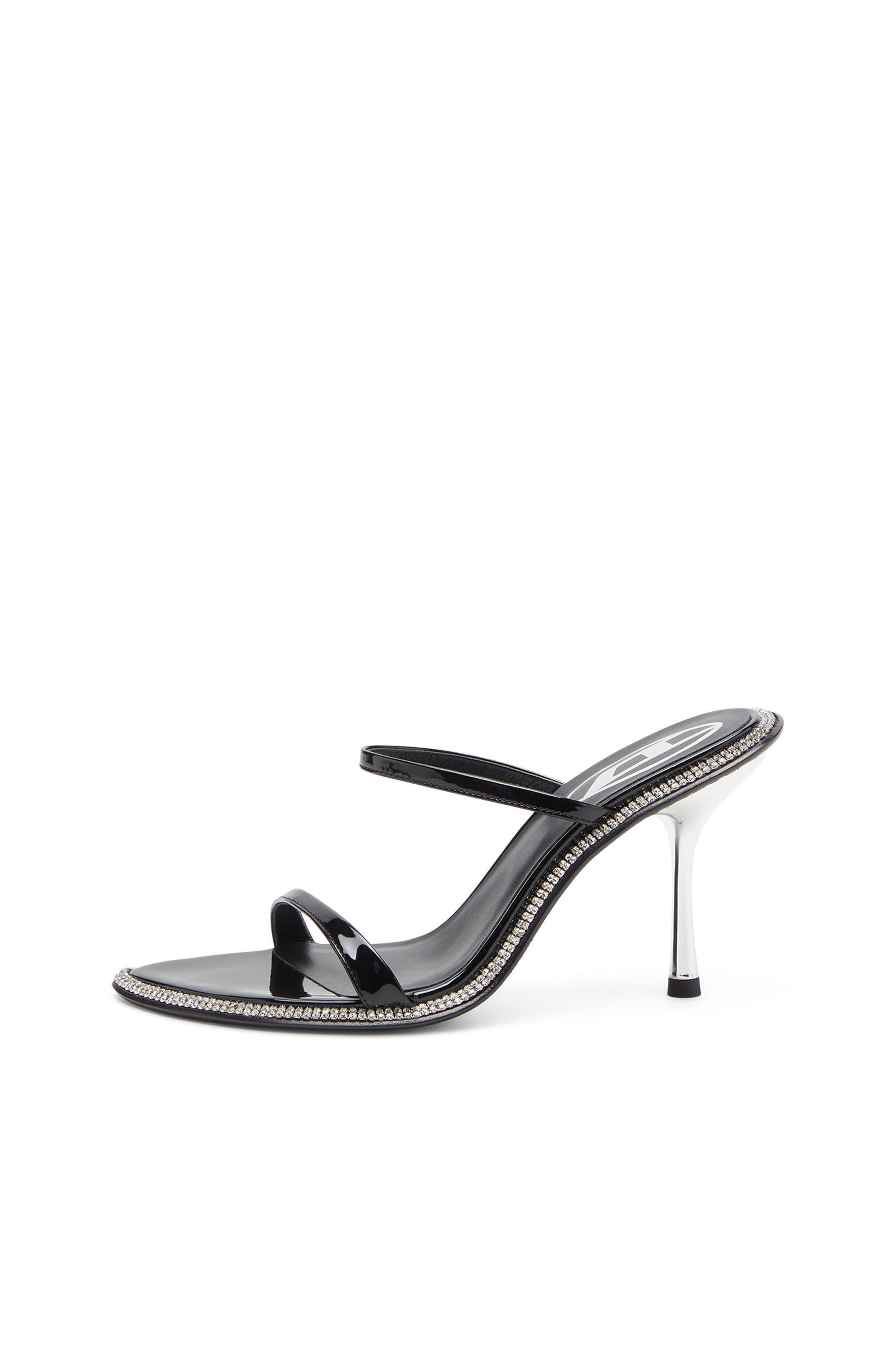 Women's D-Havanna-Strappy patent mules with crystals Black