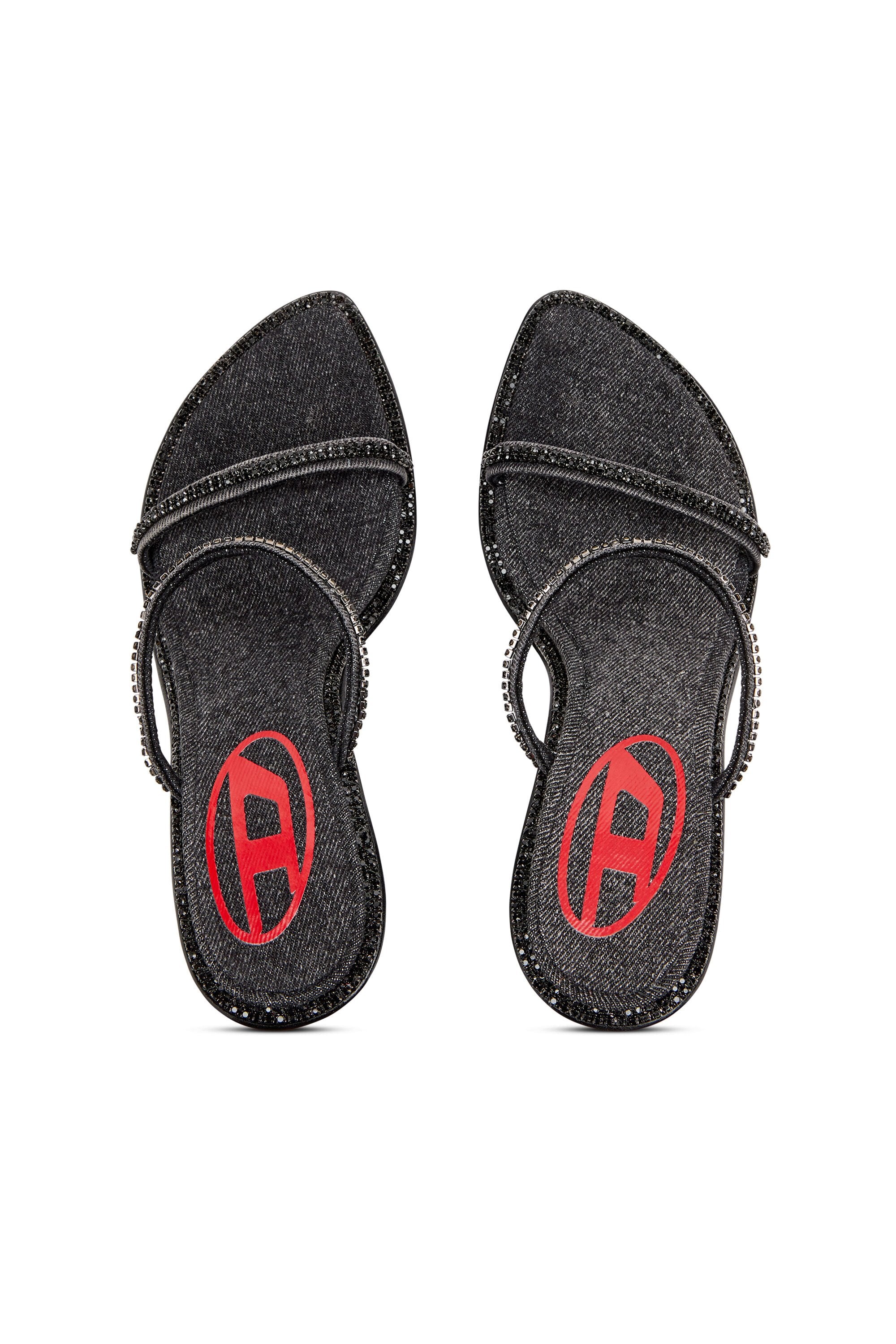 Women's D-Havanna-Heeled mules in crystal denim Black