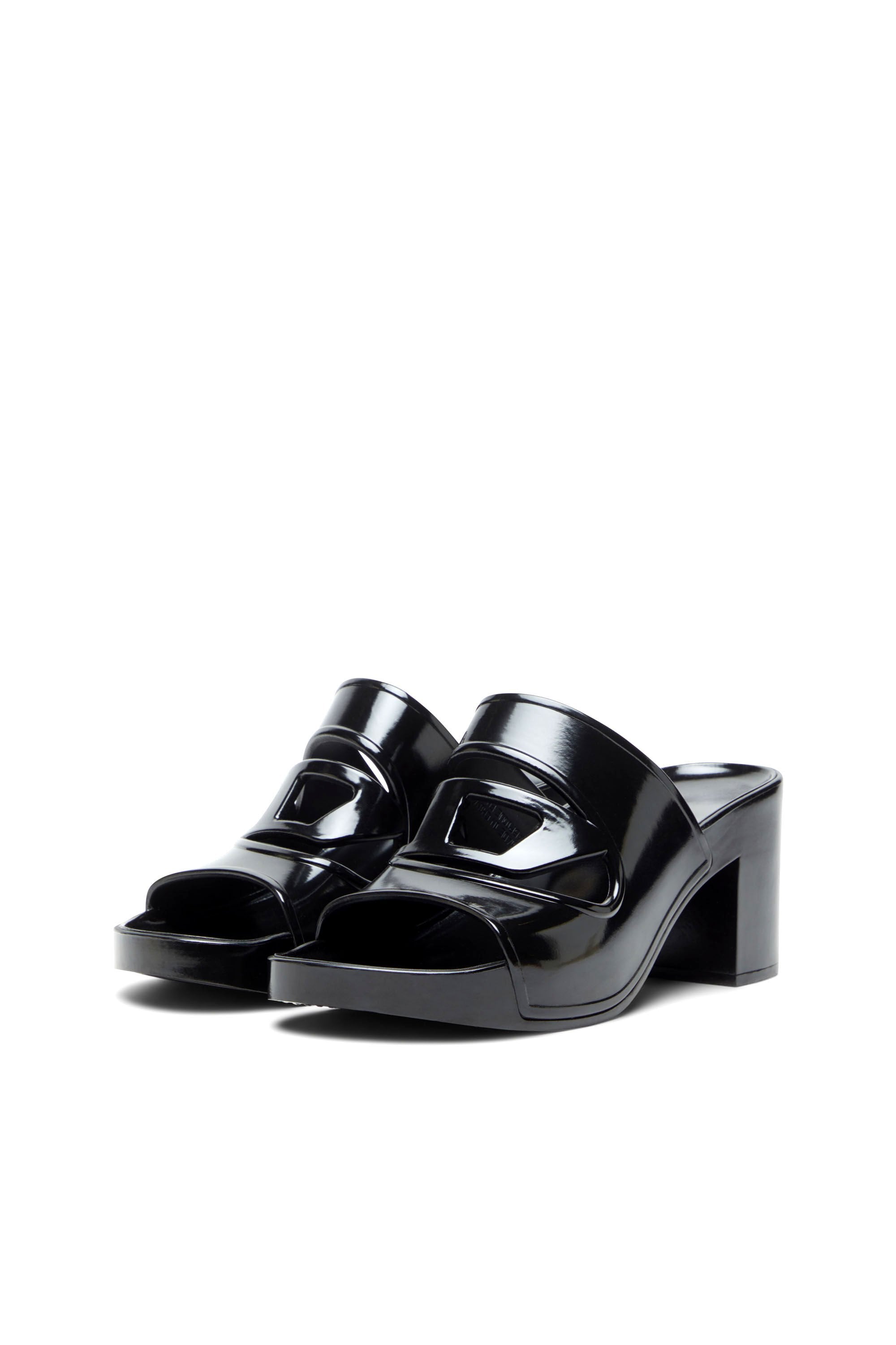 Women's Sa-Bonnie-Heeled rubber slides with cut-out logo Black