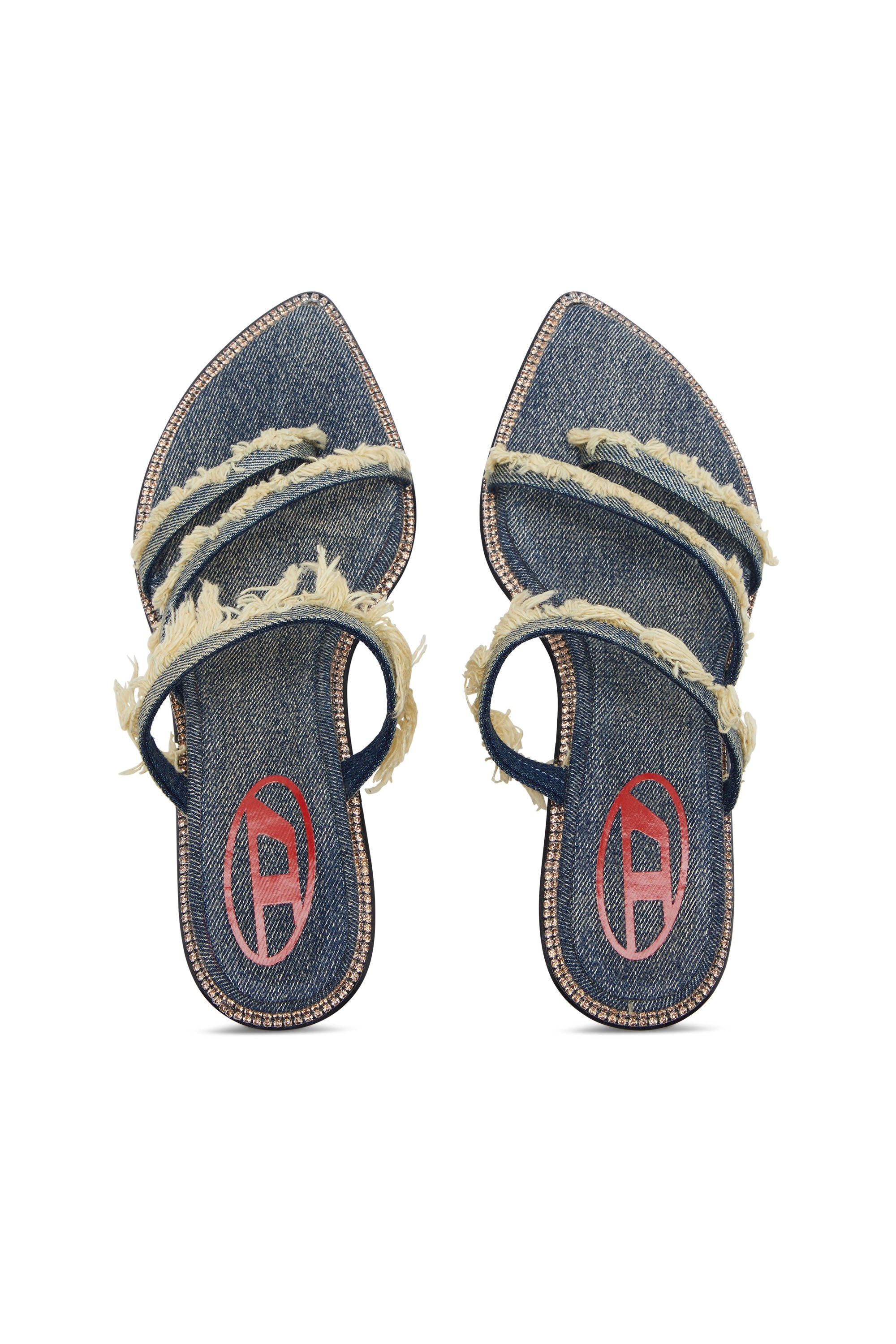 Women's D-Havanna Kittie-Frayed-denim mules with crystals Blue