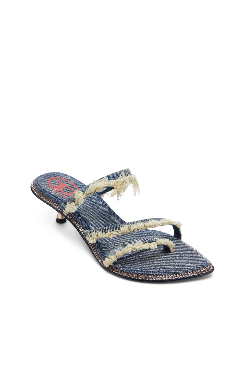 Women's D-Havanna Kittie-Frayed-denim mules with crystals Blue