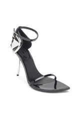 Women's D-Ten&Half-Stiletto sandals in patent leather and satin Black