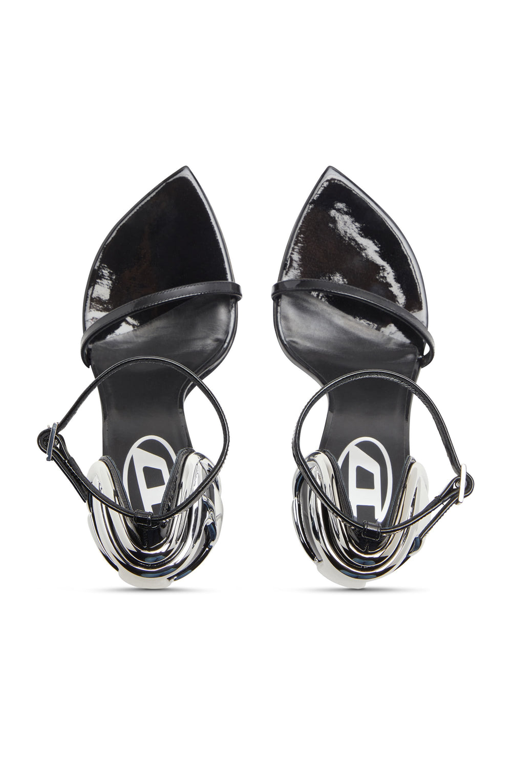 Women's D-Ten&Half-Stiletto sandals in patent leather and satin Black