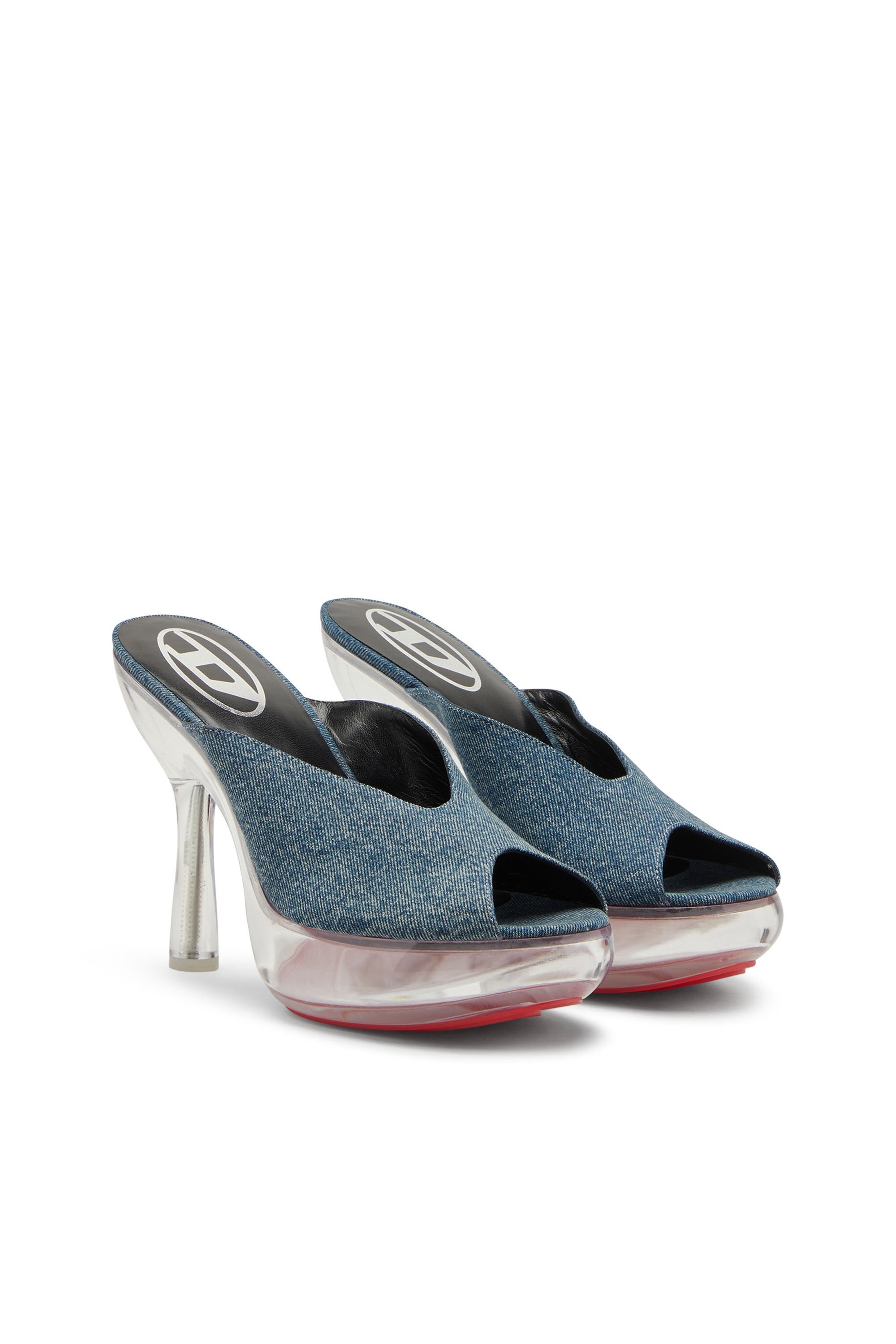Women's D-Lake-Platform mules in denim and plexiglass Blue