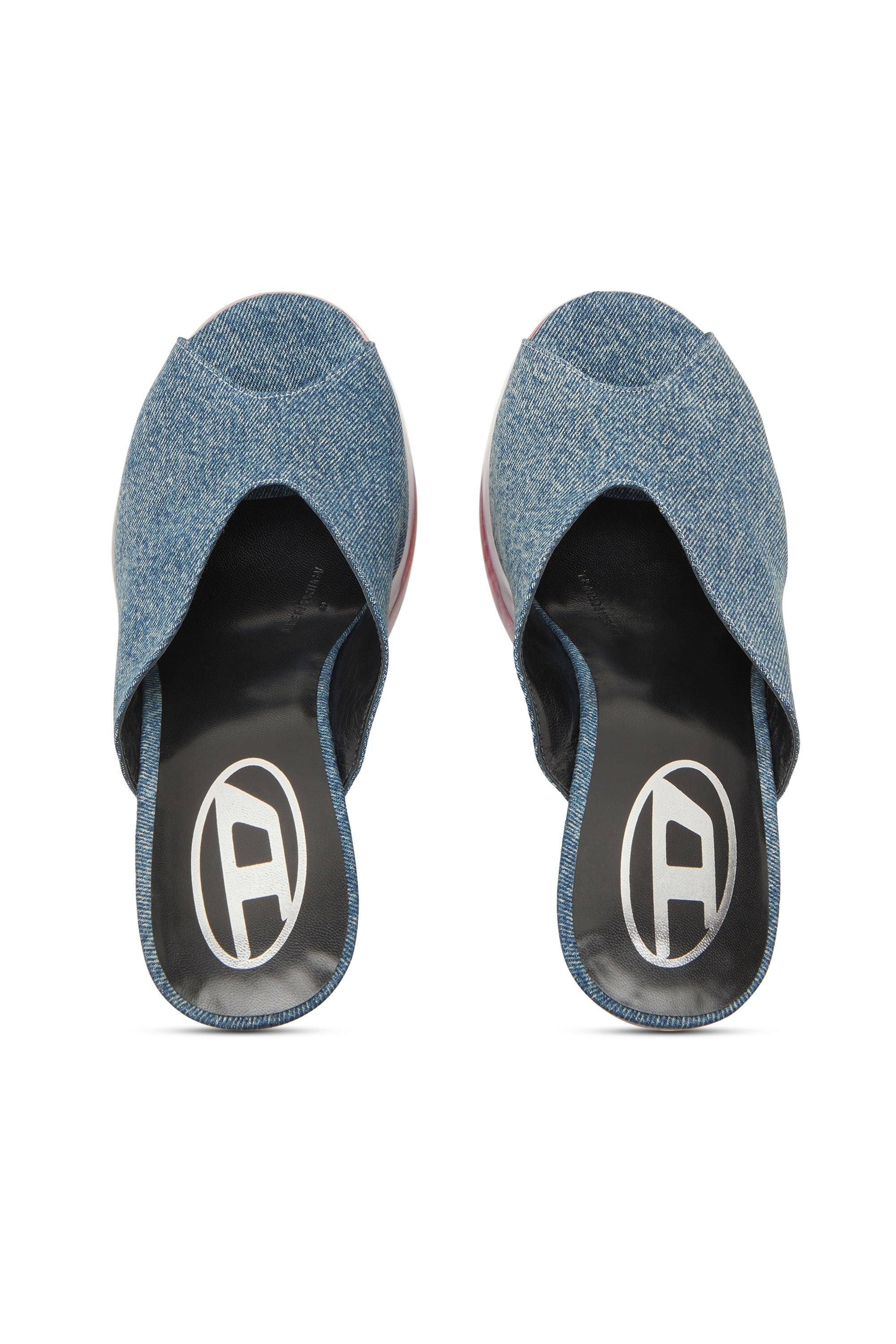 Women's D-Lake-Platform mules in denim and plexiglass Blue