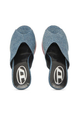 Women's D-Lake-Platform mules in denim and plexiglass Blue