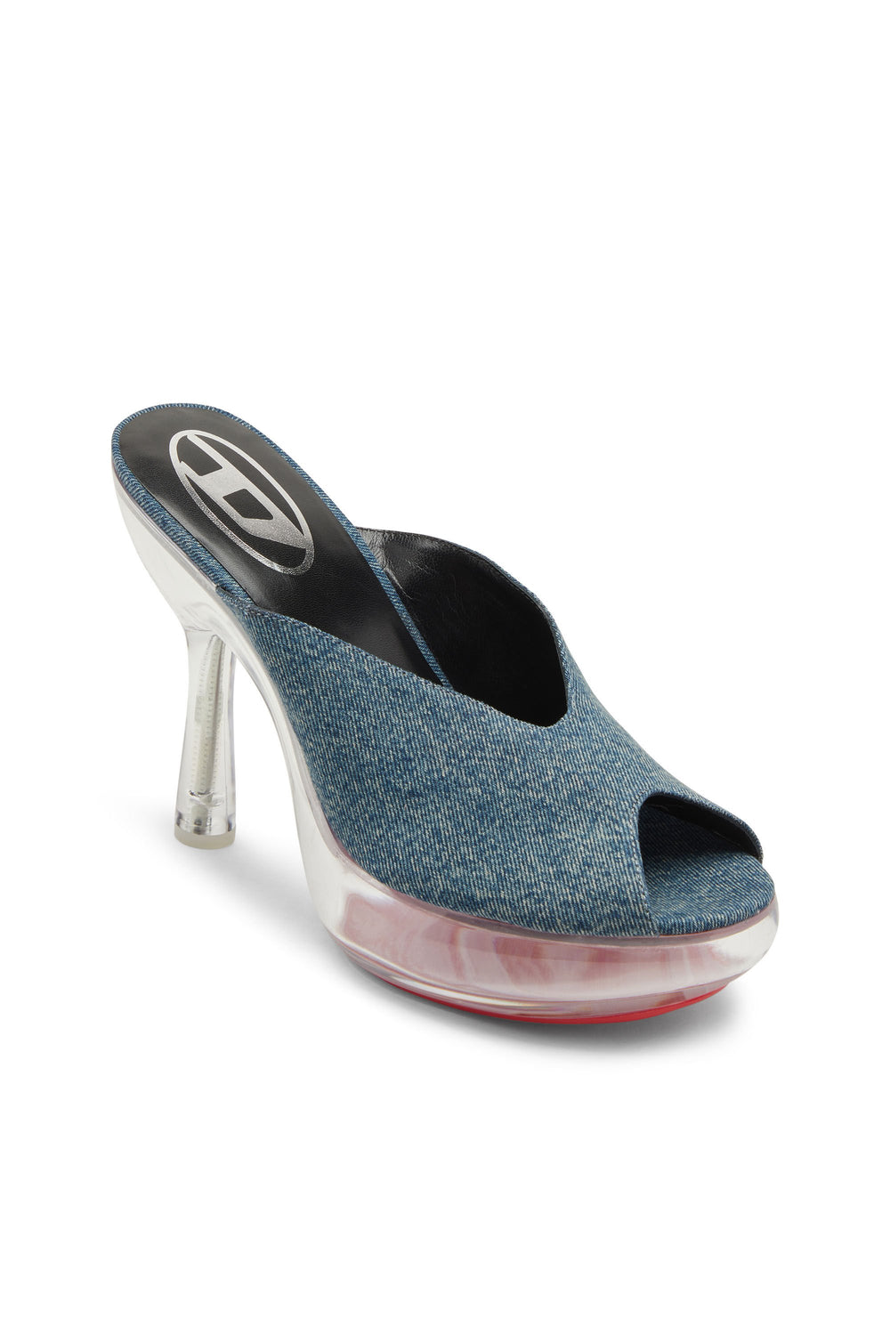 Women's D-Lake-Platform mules in denim and plexiglass Blue