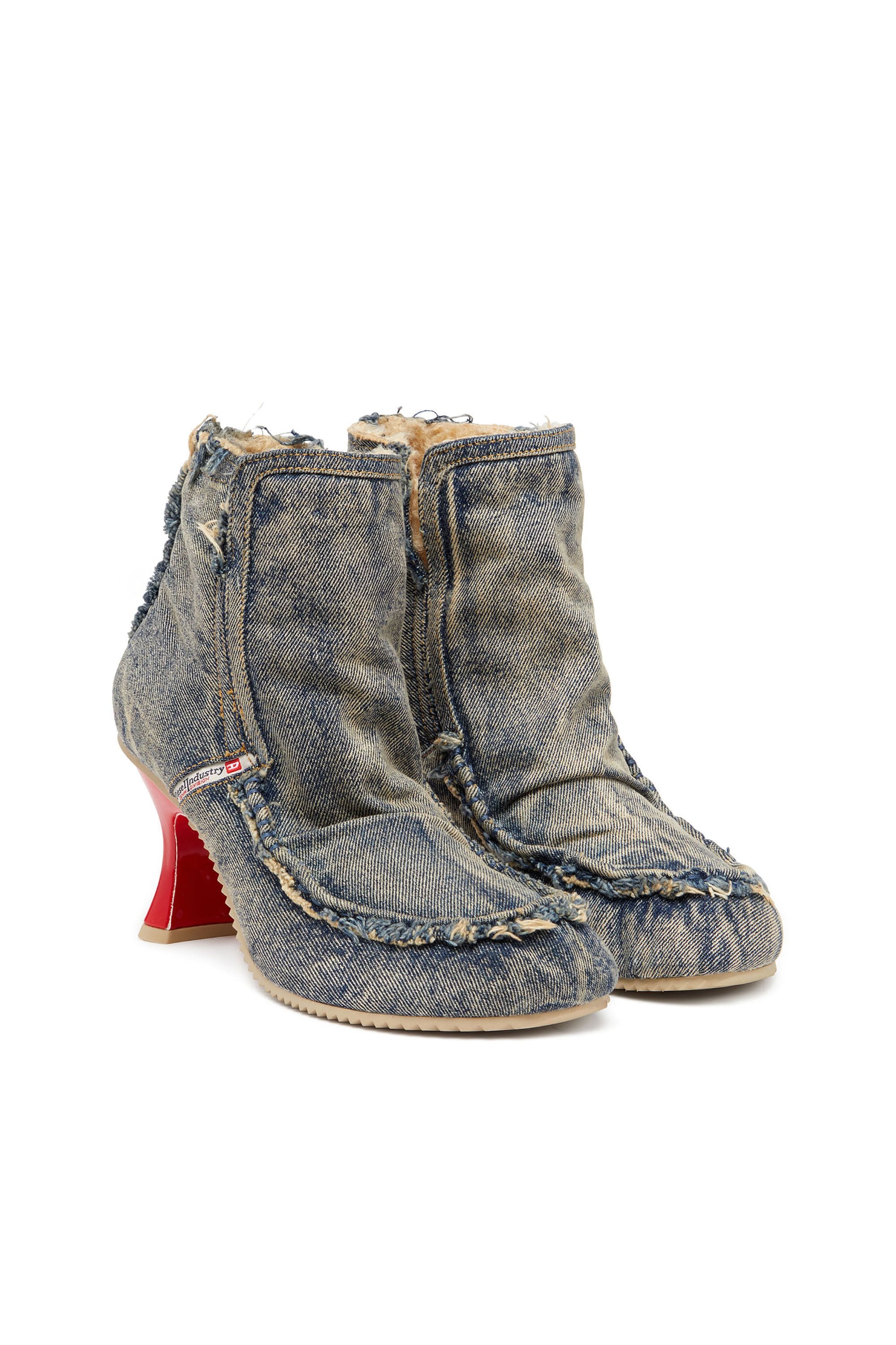 Women's D-Woodstock - Denim boots with heel Blue