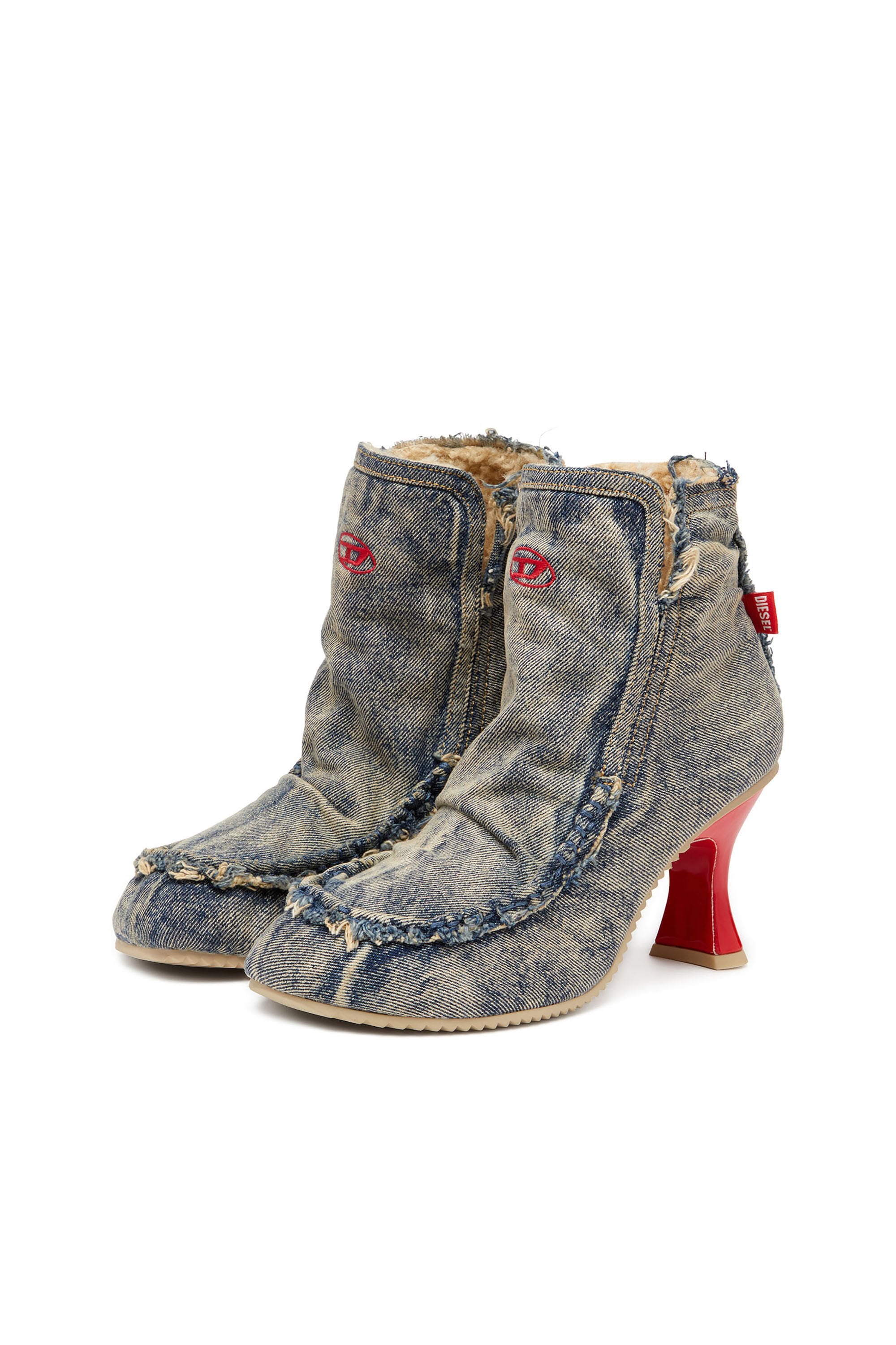 Women's D-Woodstock - Denim boots with heel Blue