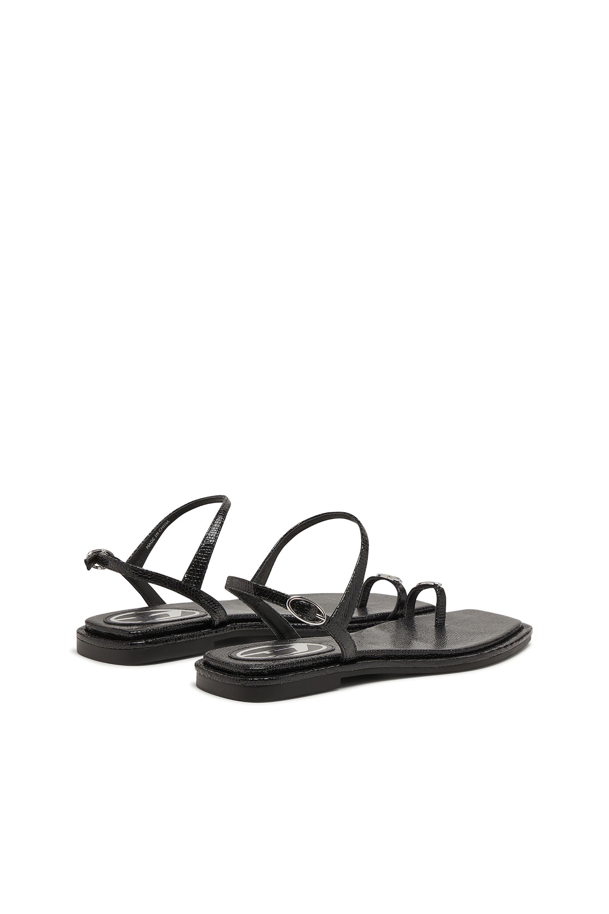 Women's D-AMBER - Sandal in leather with metallic logo Black