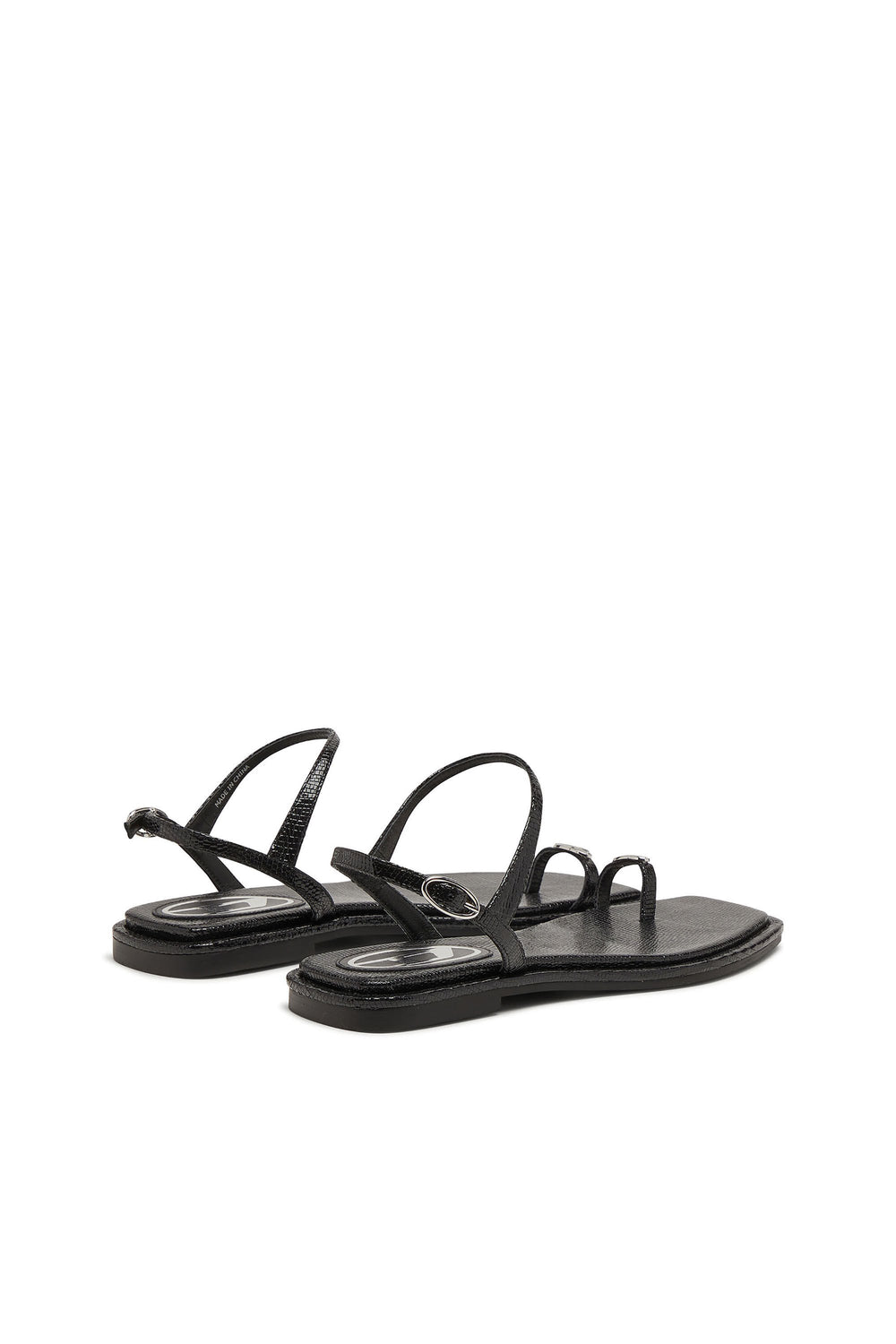 Women's D-AMBER - Sandal in leather with metallic logo Black