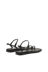 Women's D-AMBER - Sandal in leather with metallic logo Black