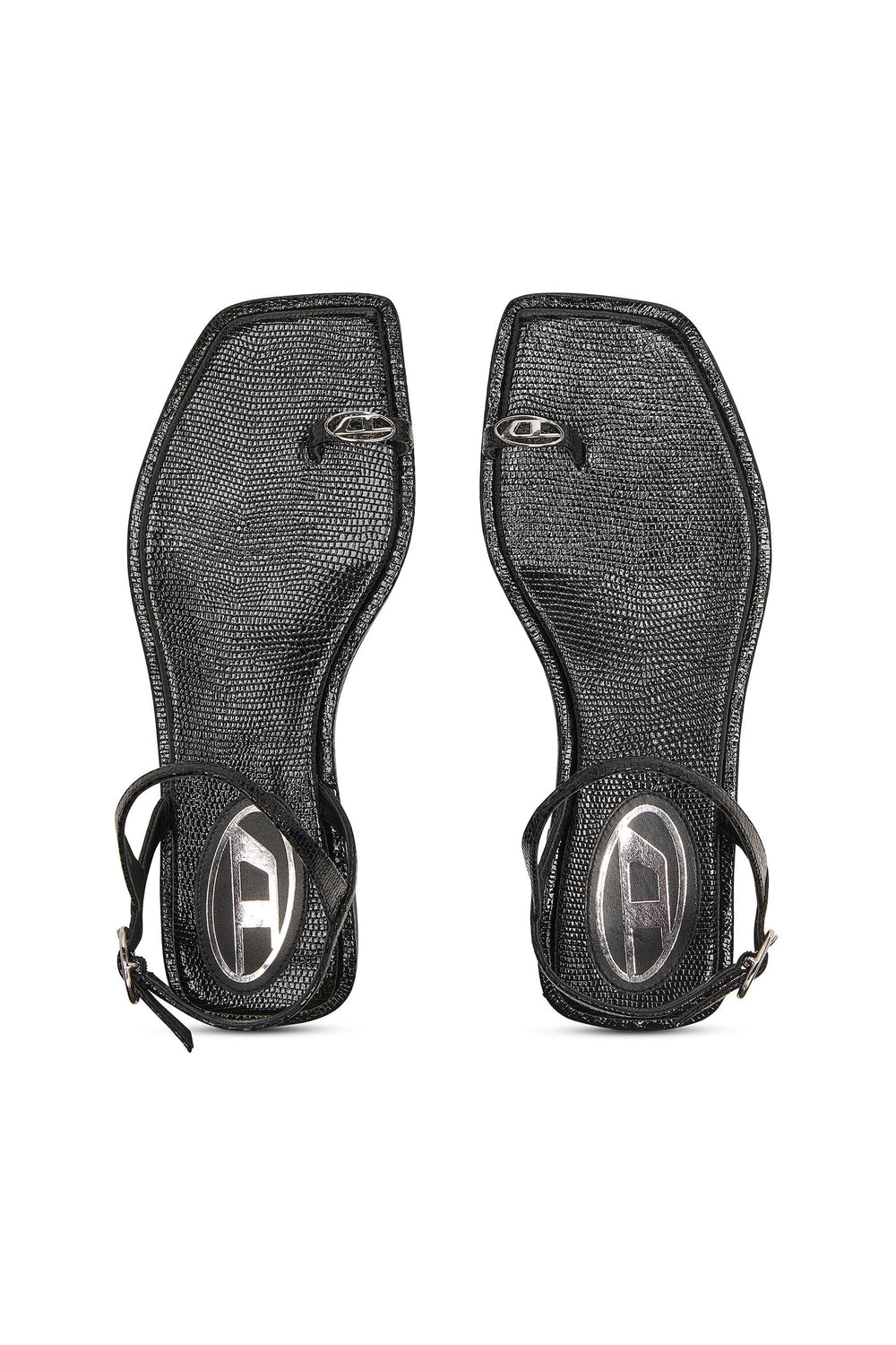 Women's D-AMBER - Sandal in leather with metallic logo Black