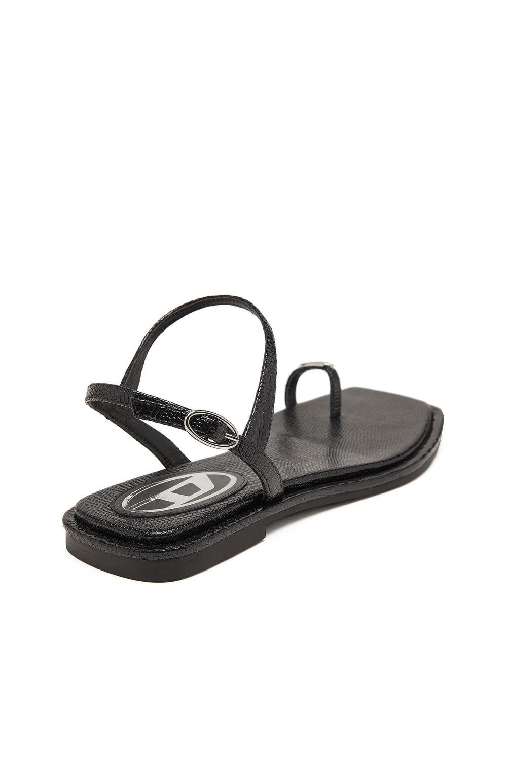 Women's D-AMBER - Sandal in leather with metallic logo Black