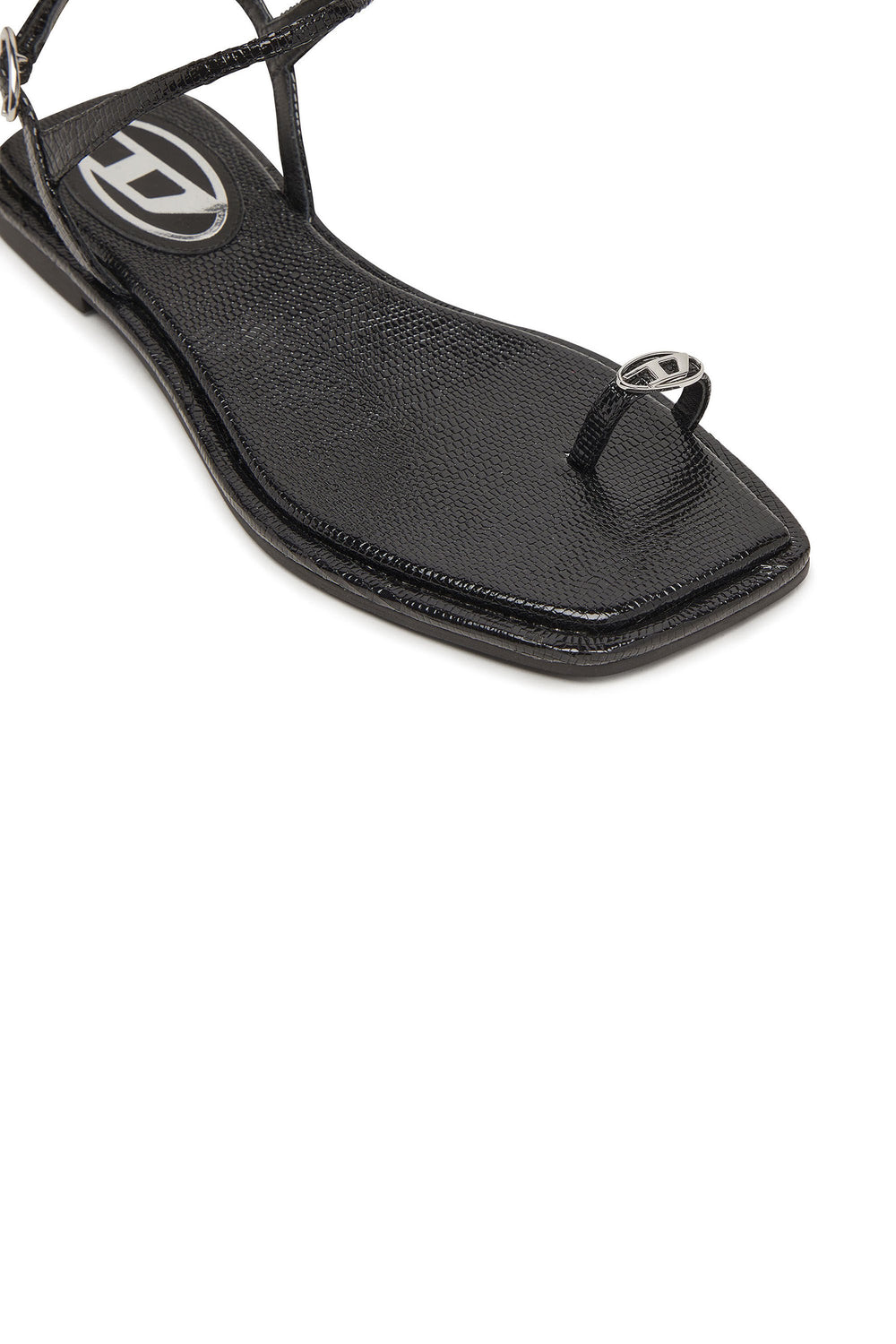 Women's D-AMBER - Sandal in leather with metallic logo Black