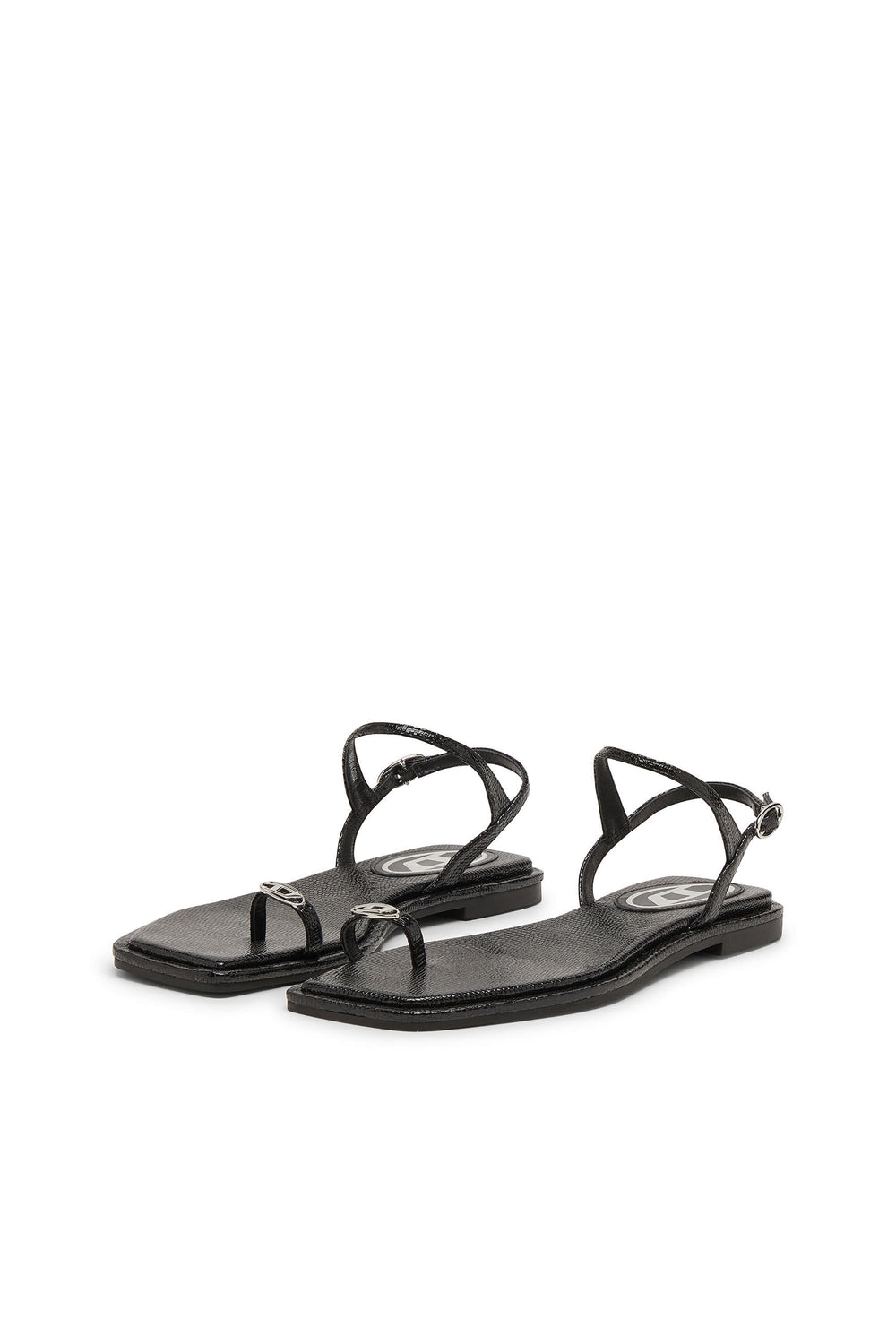 Women's D-AMBER - Sandal in leather with metallic logo Black