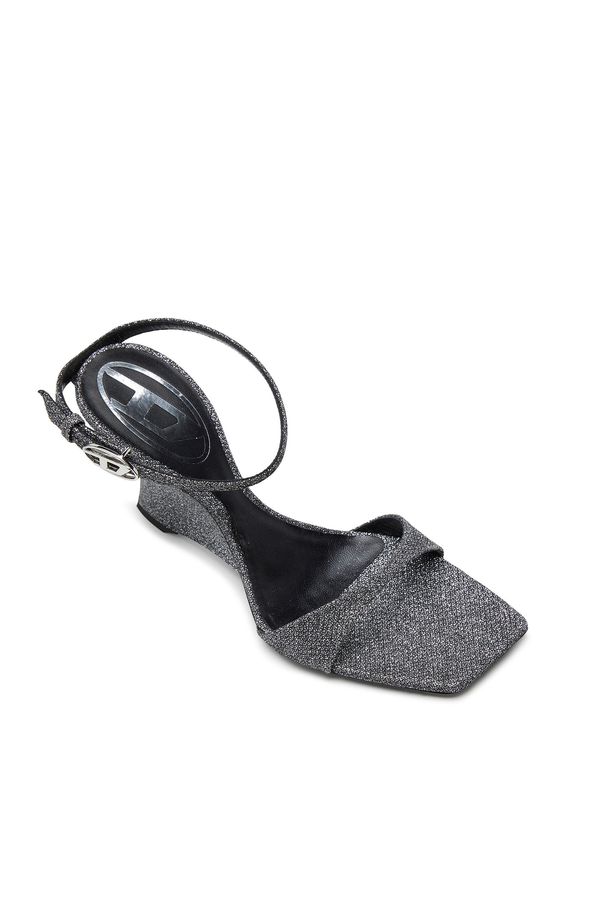 Women's D-Amber-Wedge sandals in Lurex fabric Silver