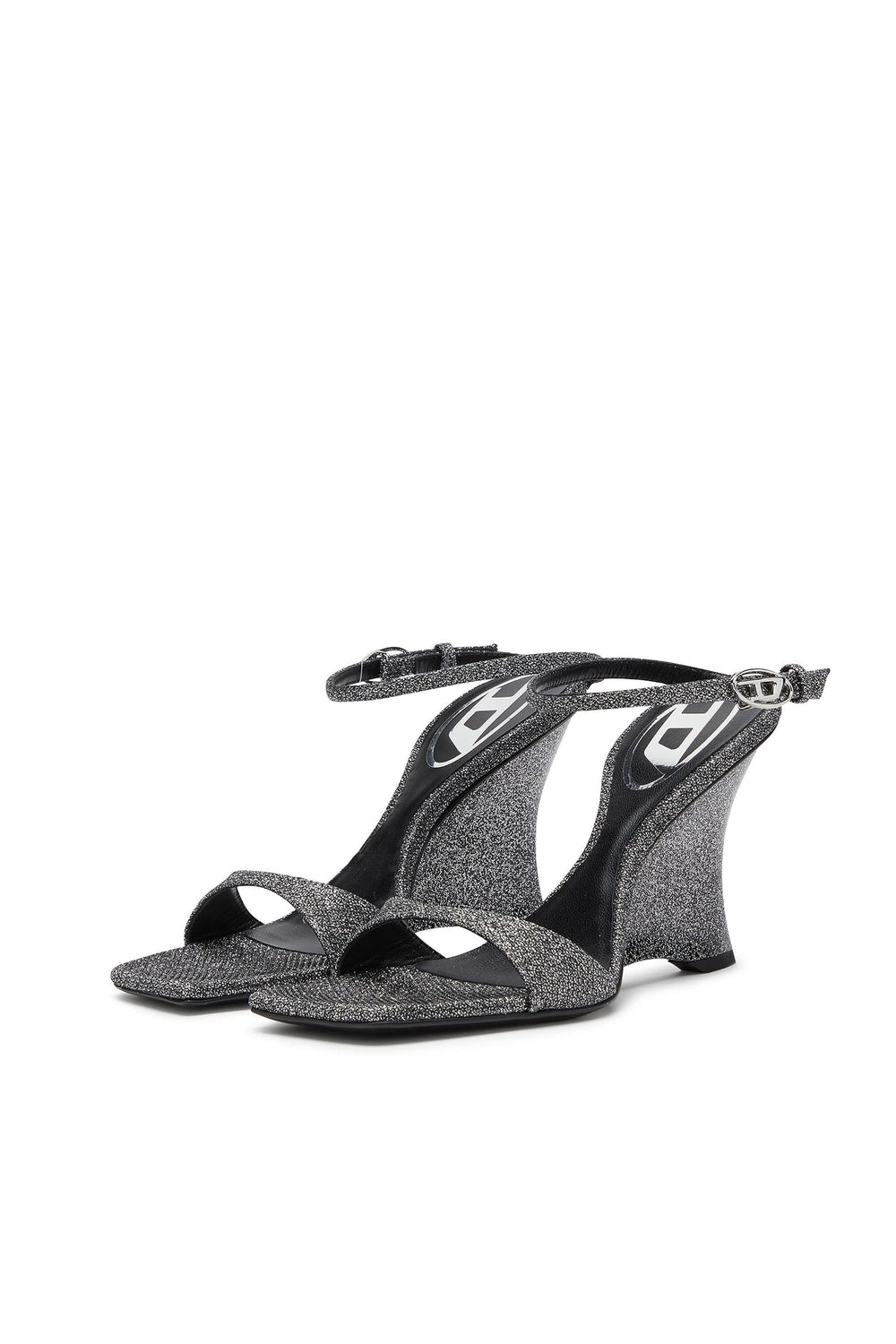 Women's D-Amber-Wedge sandals in Lurex fabric Silver