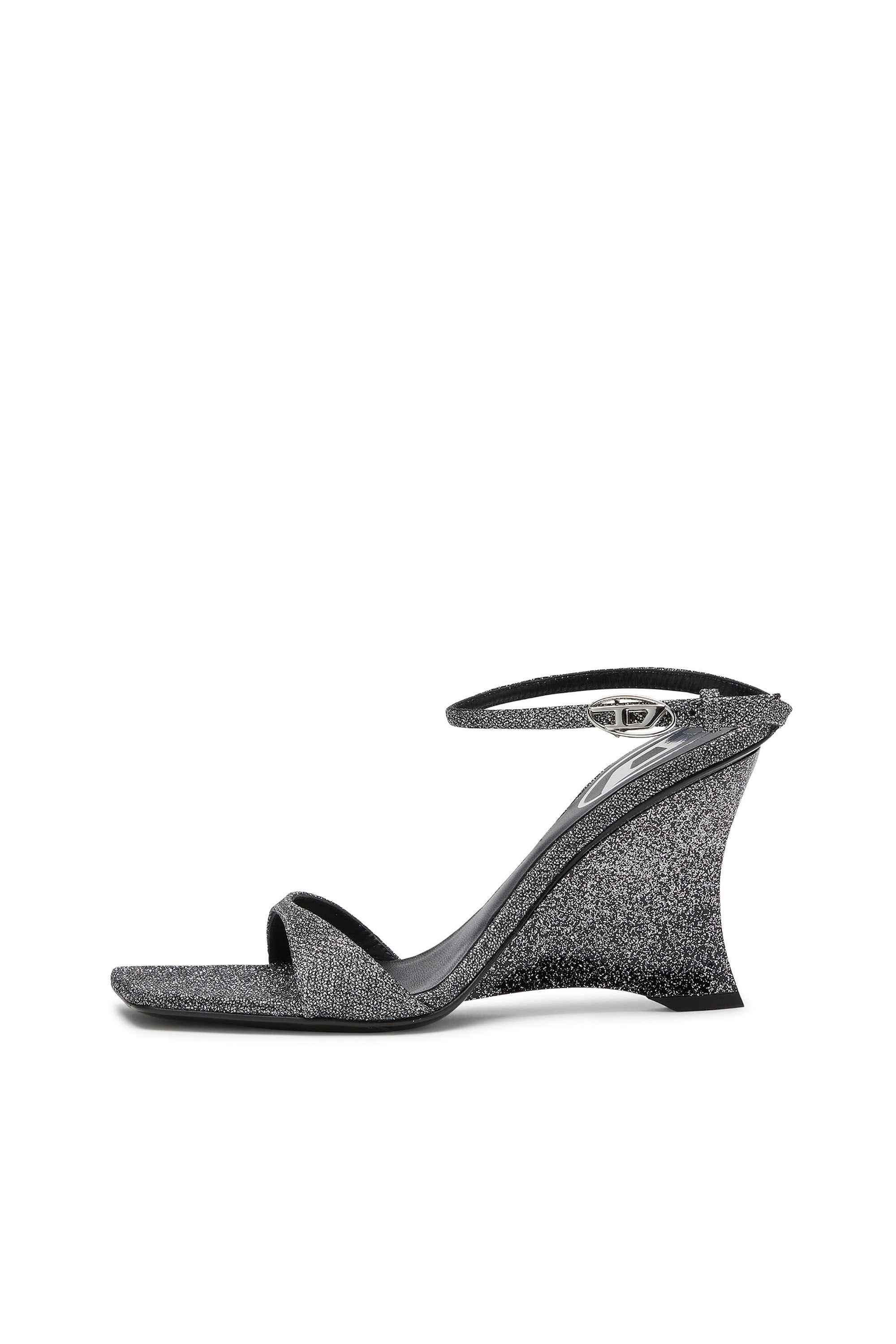 Women's D-Amber-Wedge sandals in Lurex fabric Silver