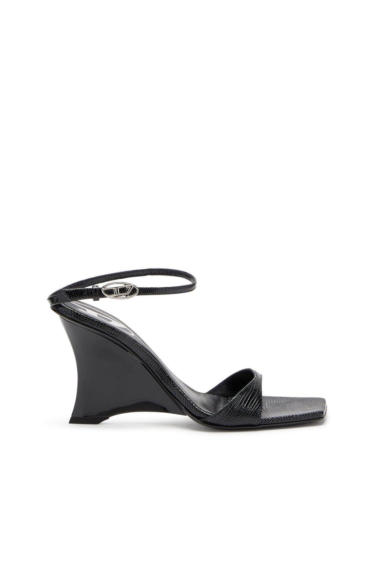 Women's D-Amber-Wedge sandals in lizard-effect leather Black