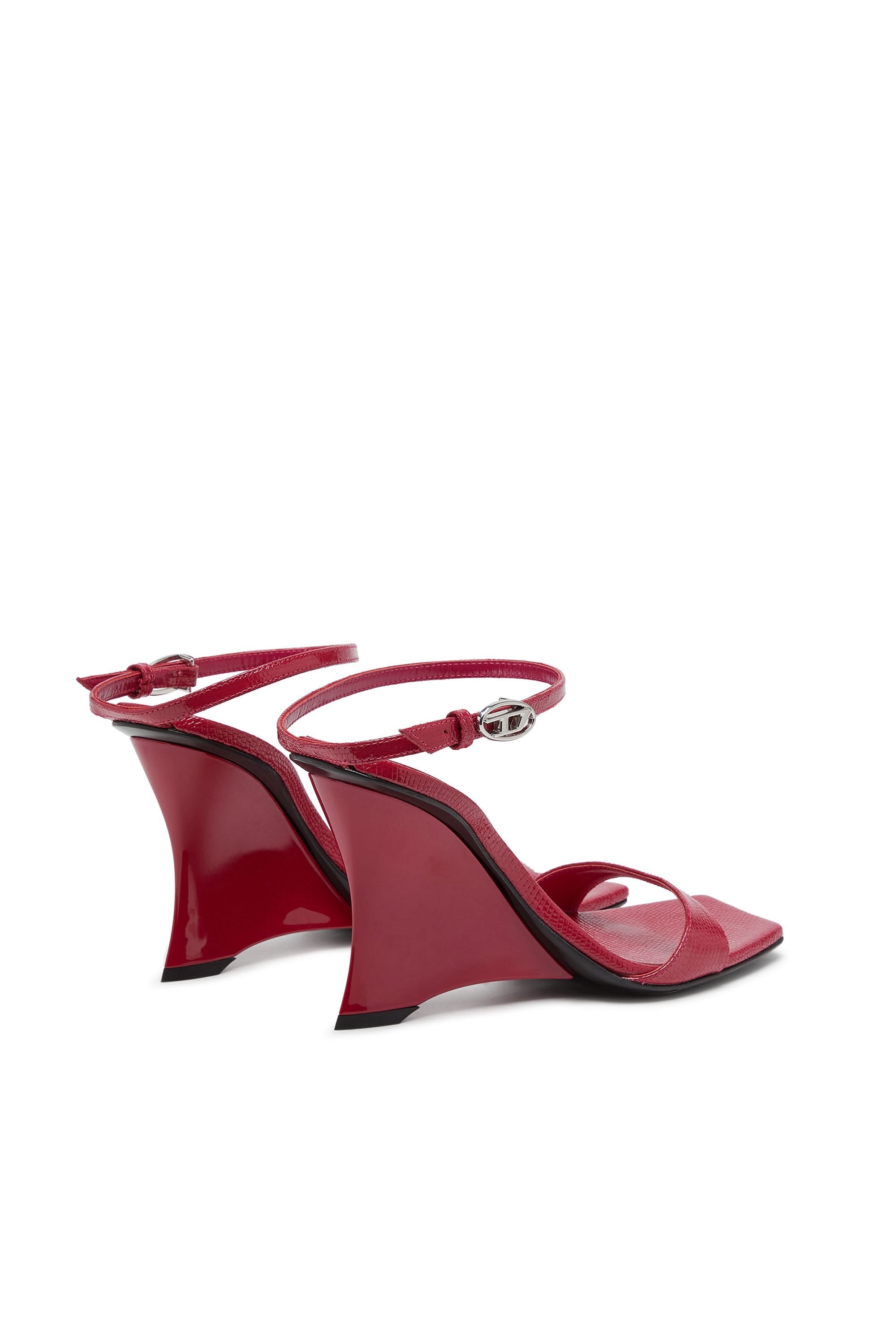 Women's D-Amber-Wedge sandals in lizard-effect leather Black