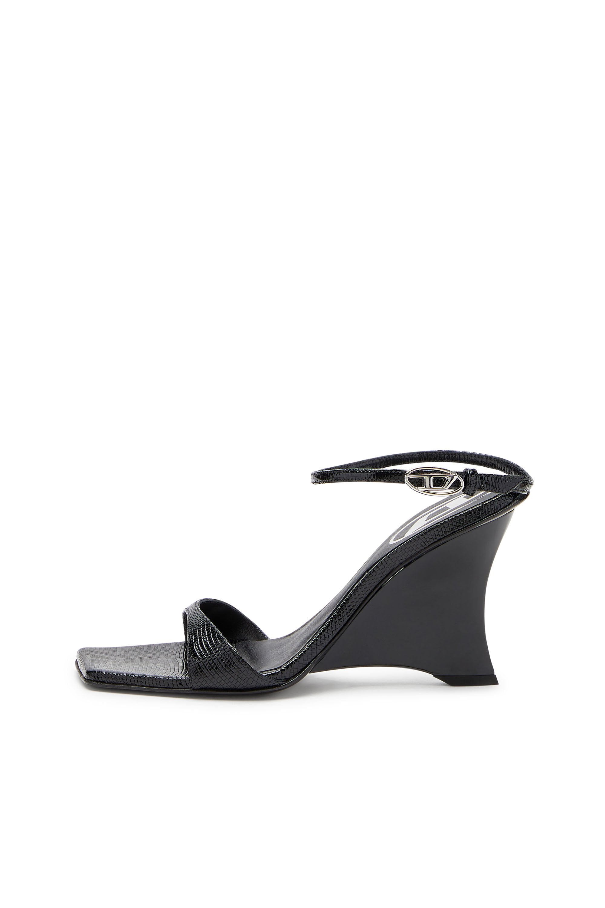Women's D-Amber-Wedge sandals in lizard-effect leather Black