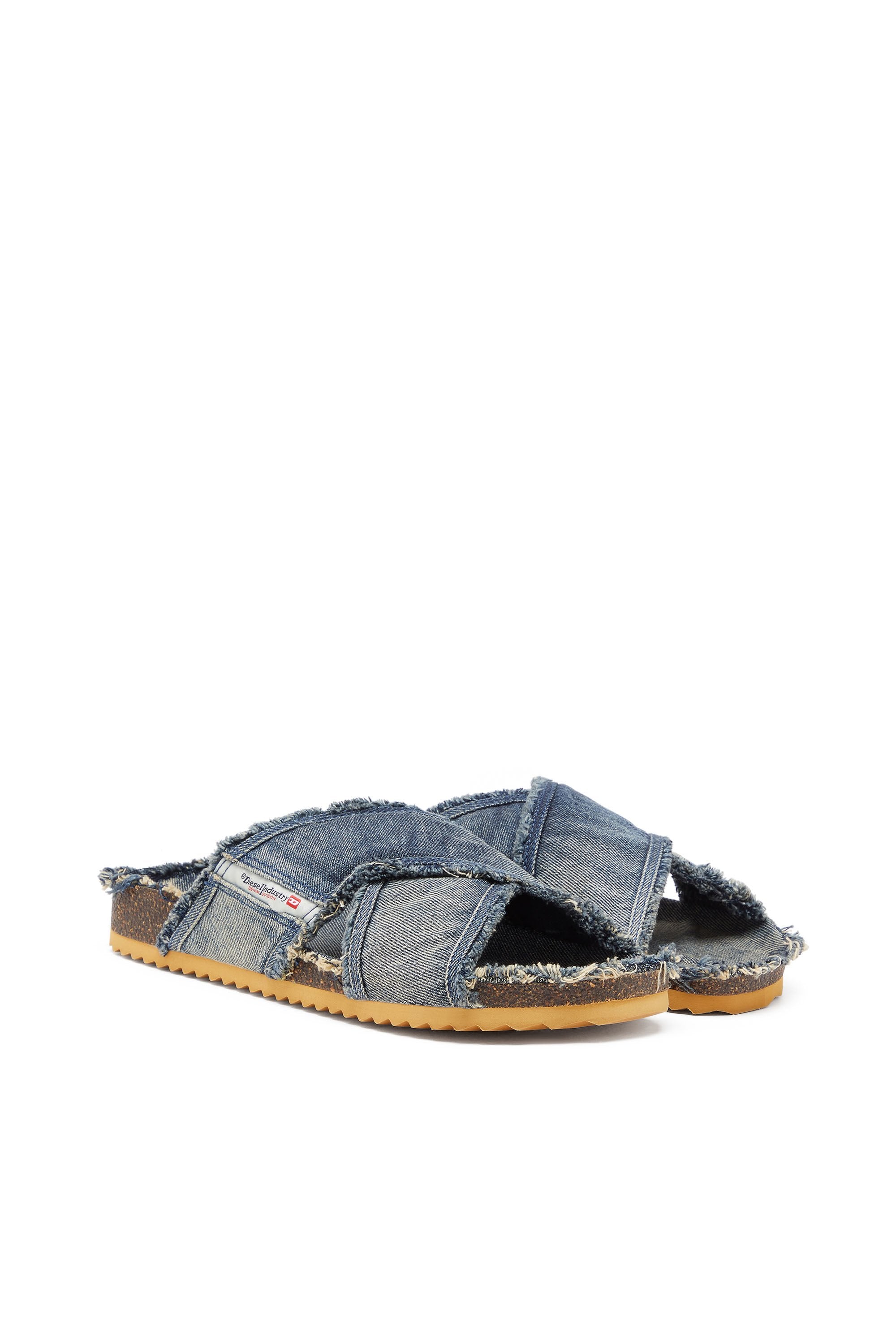 Men's D-Woodstock-Crossover slides in frayed denim Blue