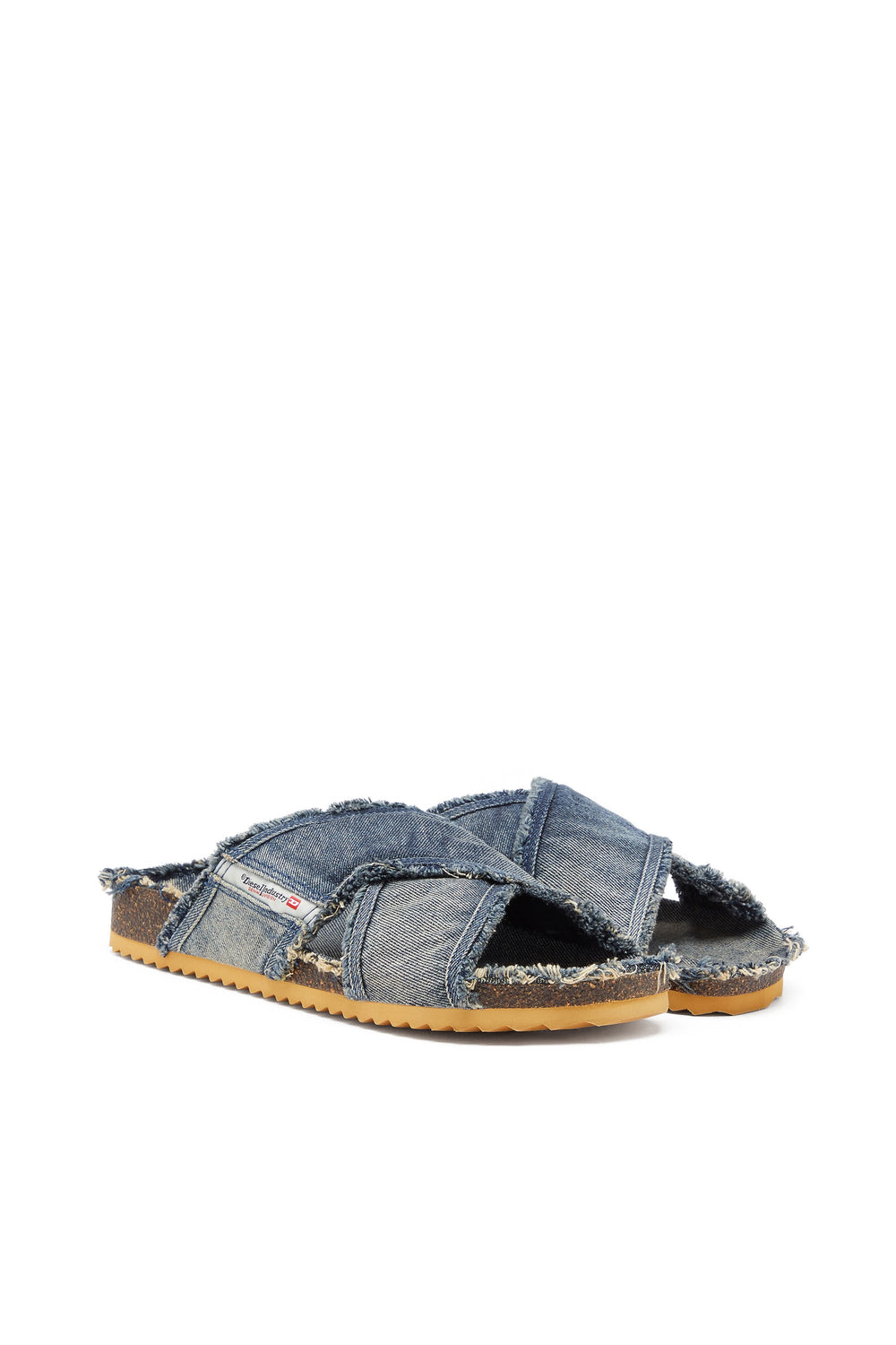Men's D-Woodstock-Crossover slides in frayed denim Blue