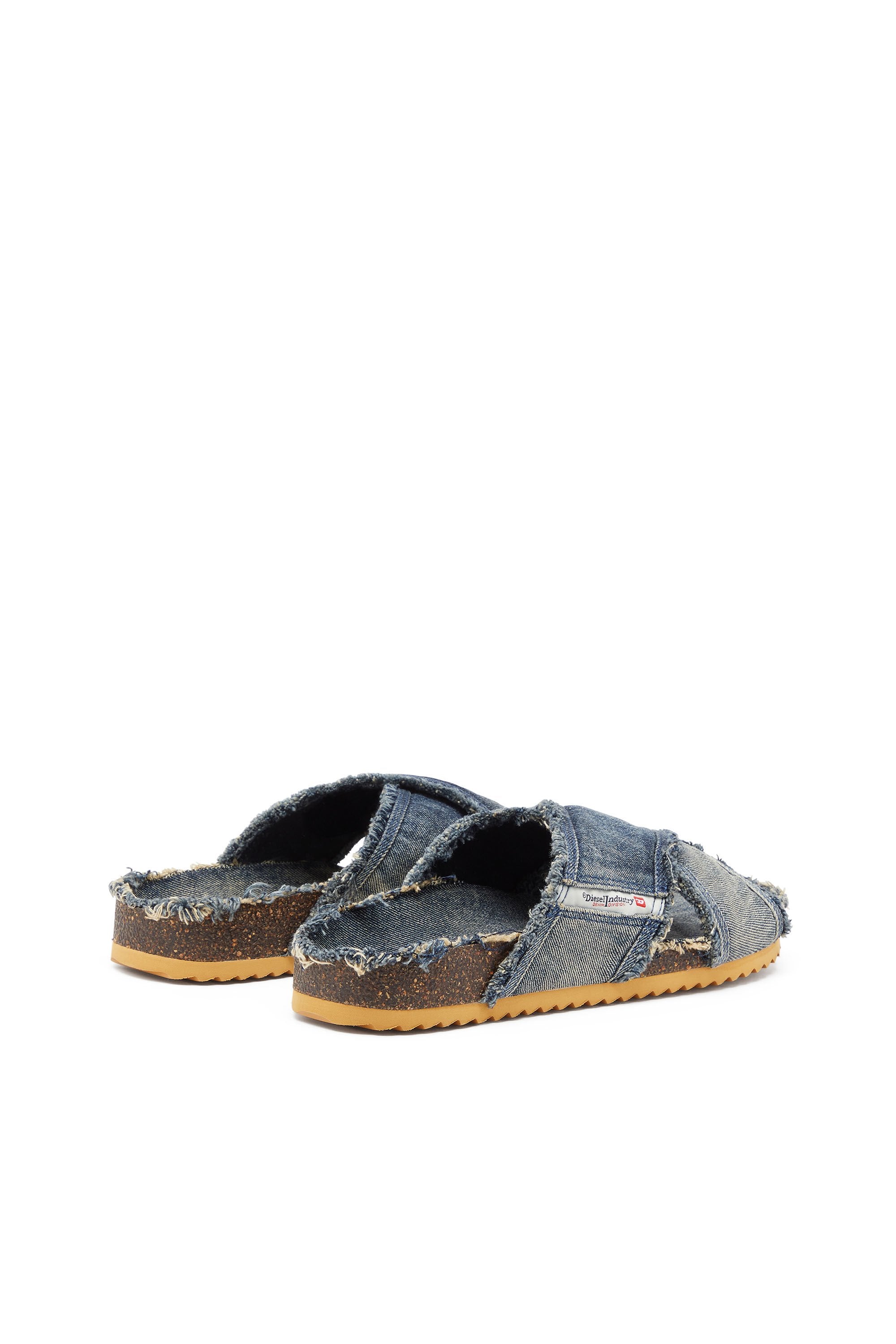 Men's D-Woodstock-Crossover slides in frayed denim Blue