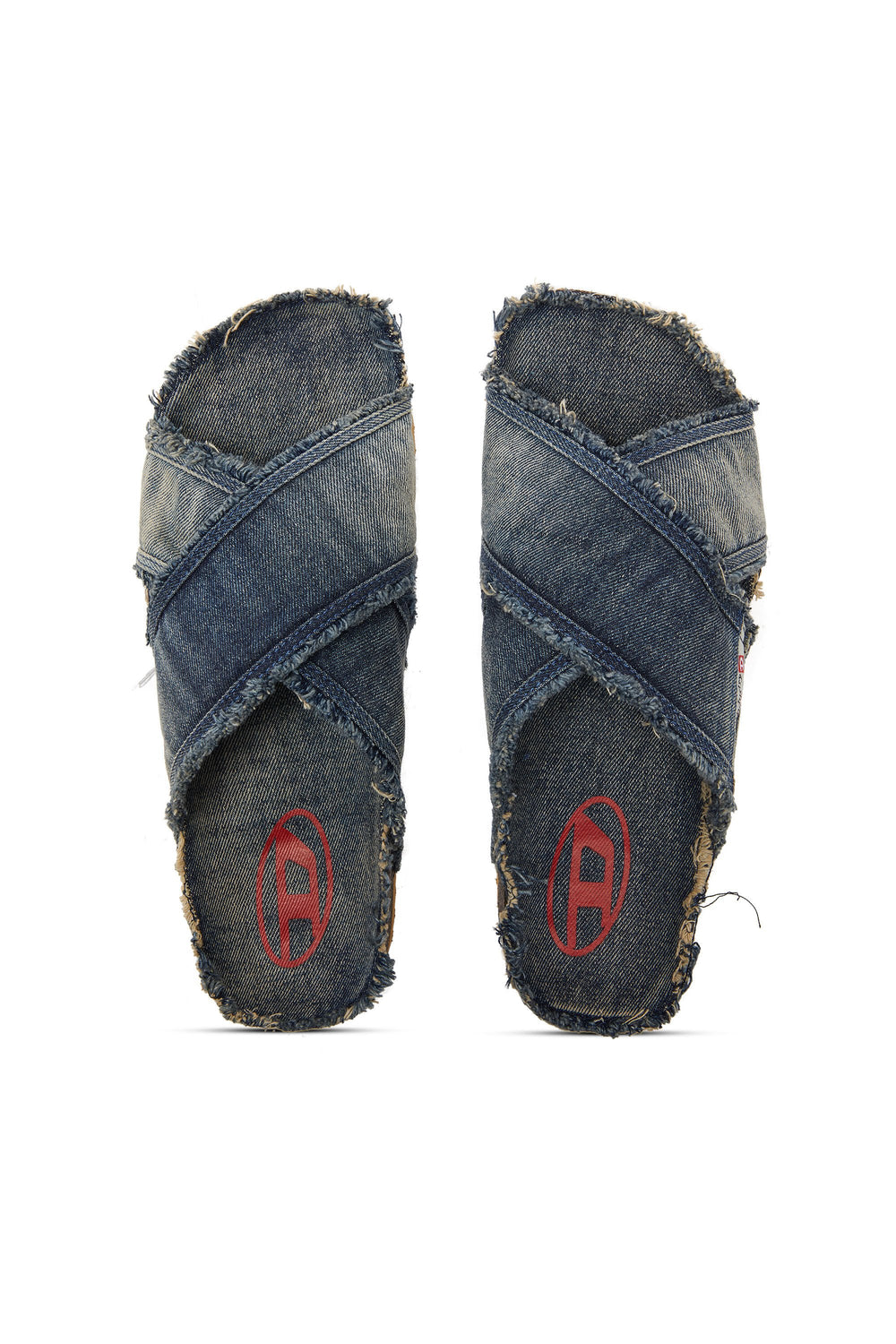 Men's D-Woodstock-Crossover slides in frayed denim Blue