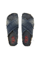 Men's D-Woodstock-Crossover slides in frayed denim Blue