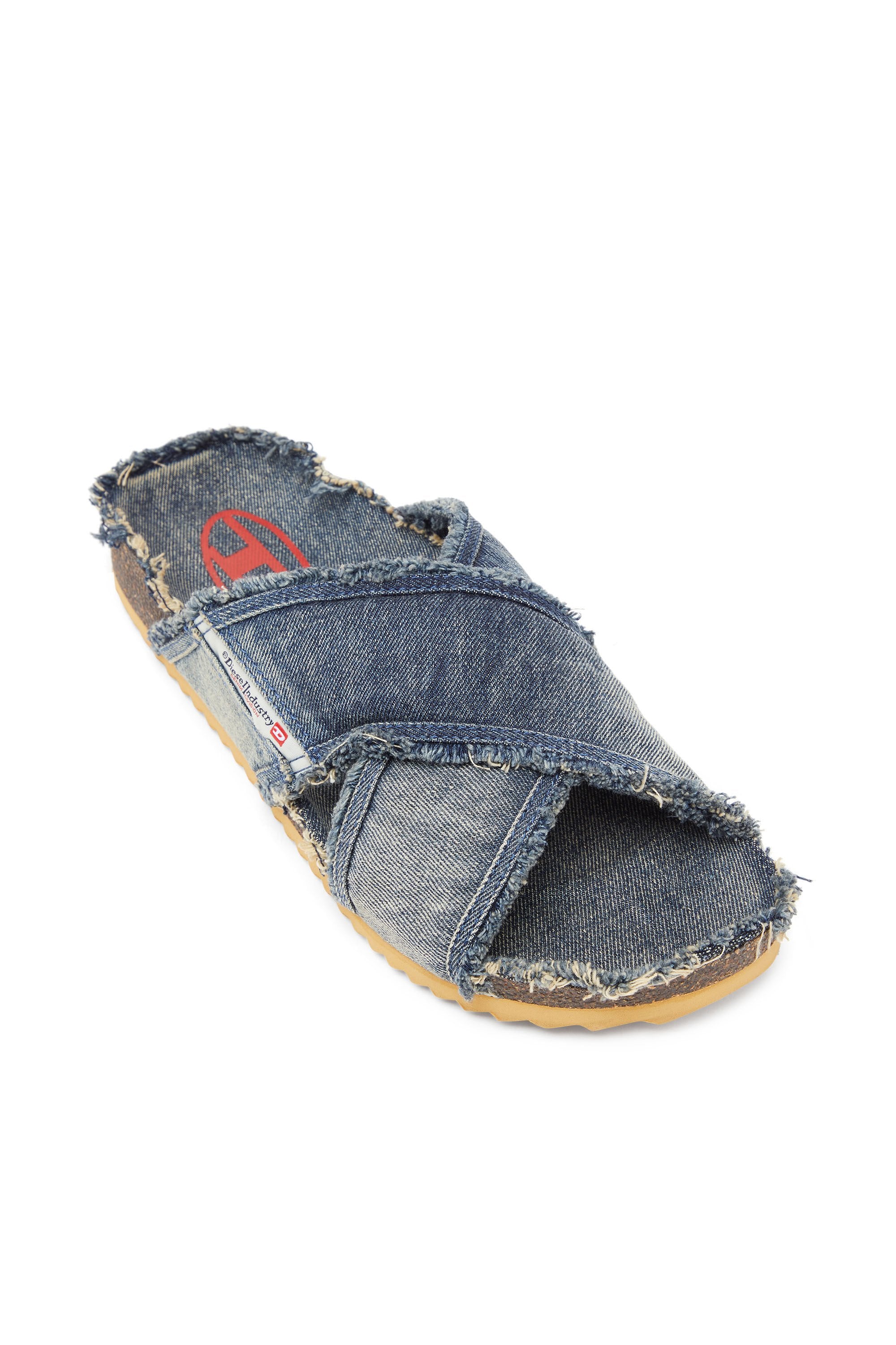 Men's D-Woodstock-Crossover slides in frayed denim Blue