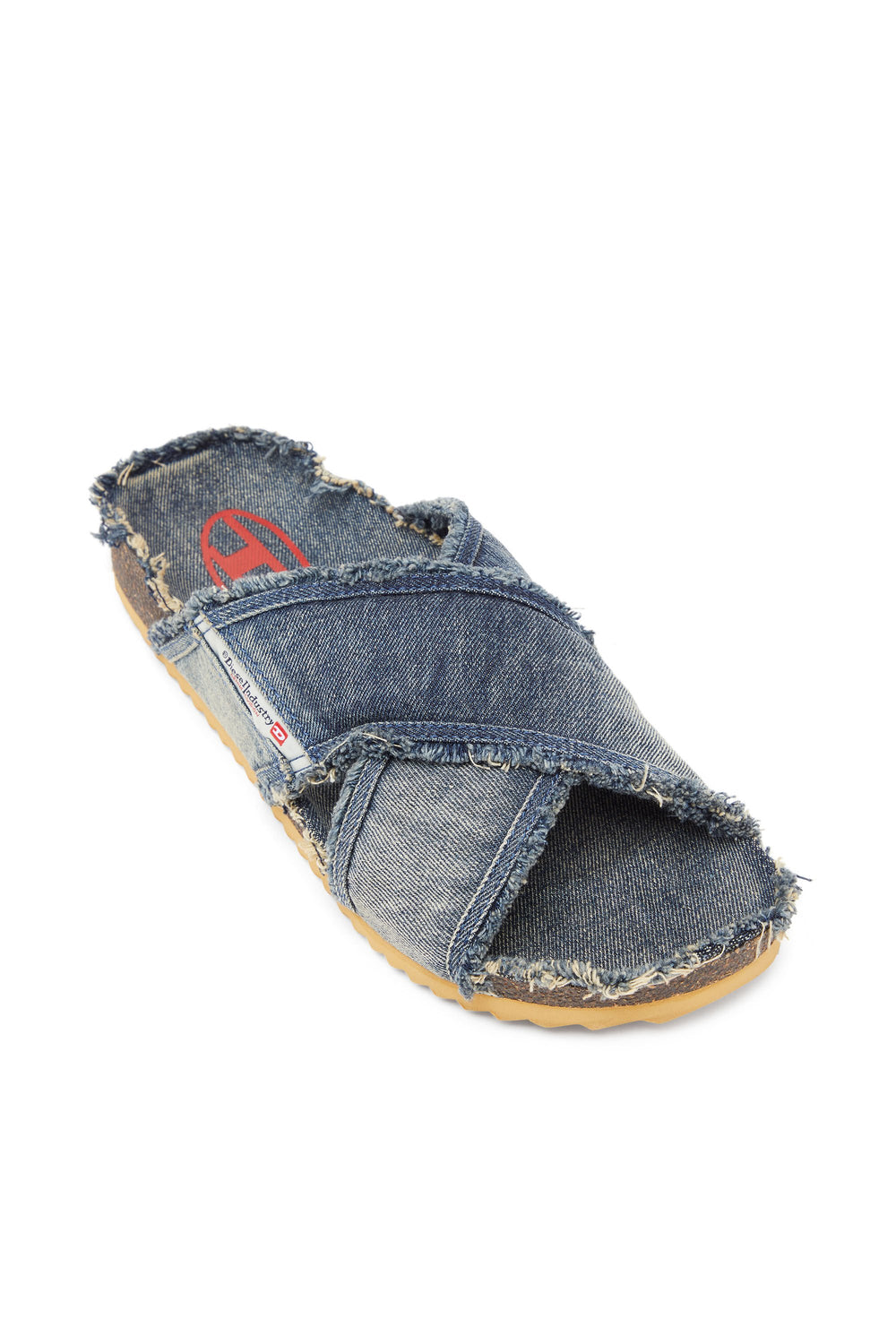 Men's D-Woodstock-Crossover slides in frayed denim Blue